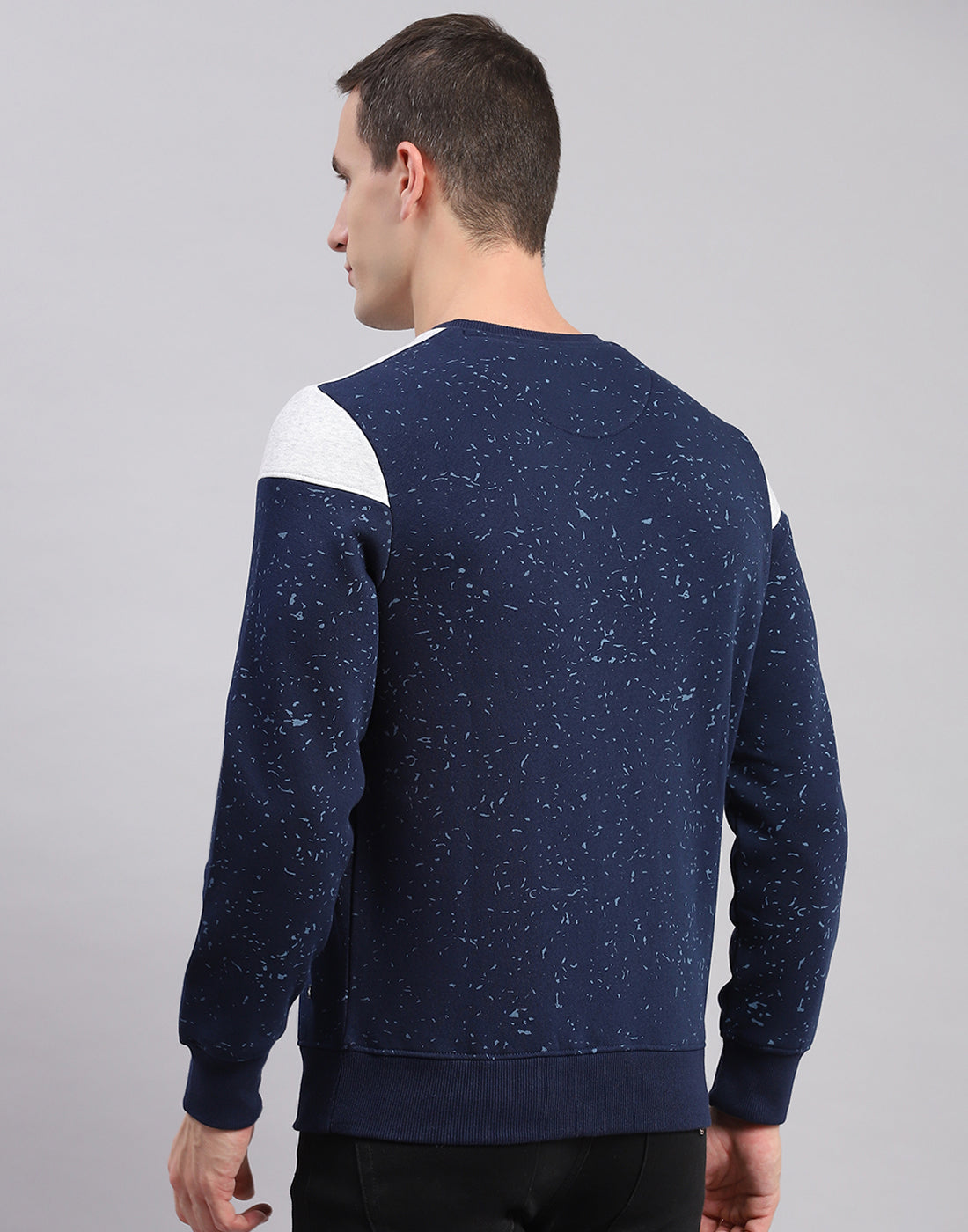 Men Blue Printed Round Neck Full Sleeve Sweatshirts