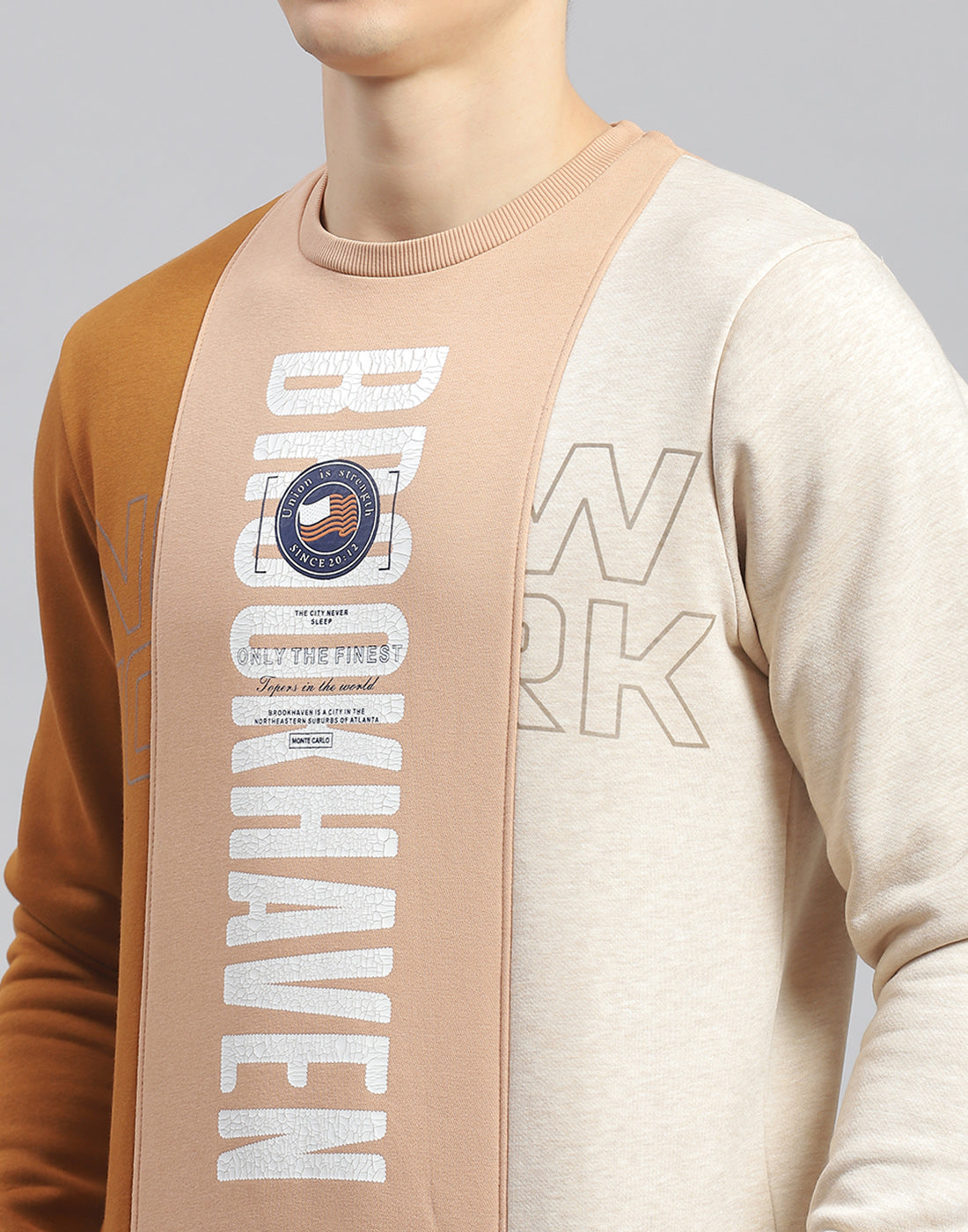 Men Beige Printed Round Neck Full Sleeve Sweatshirt