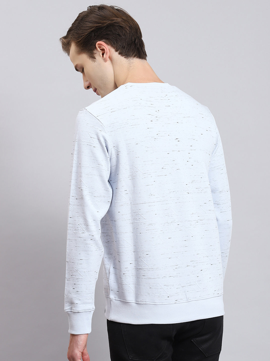 Men Blue Printed Round Neck Full Sleeve Sweatshirt