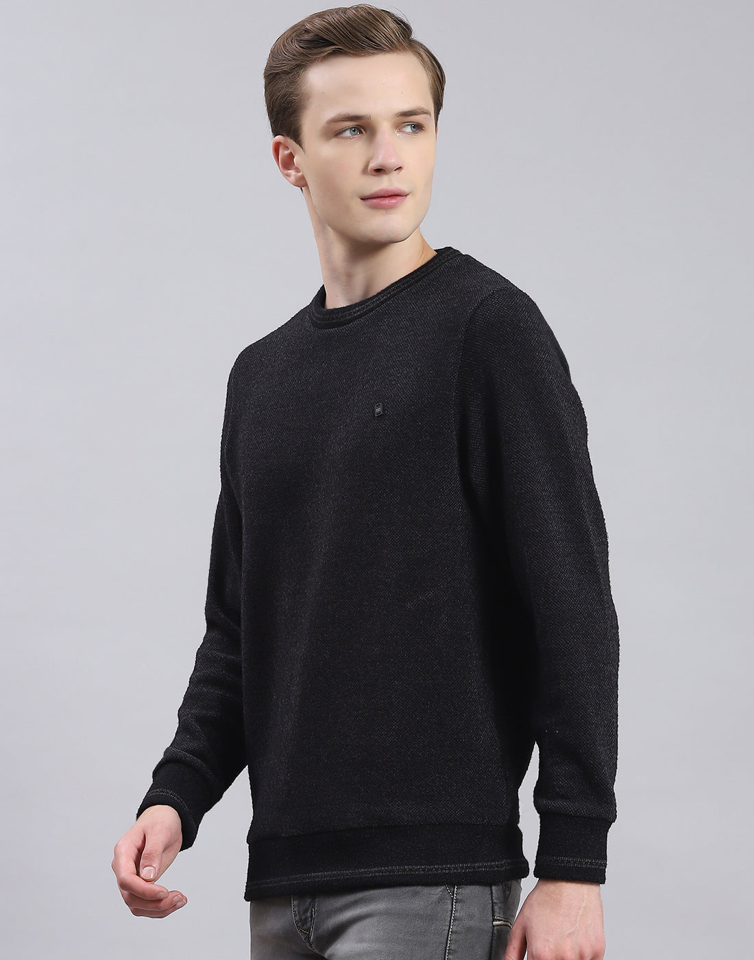Men Black Printed Round Neck Full Sleeve Sweatshirt