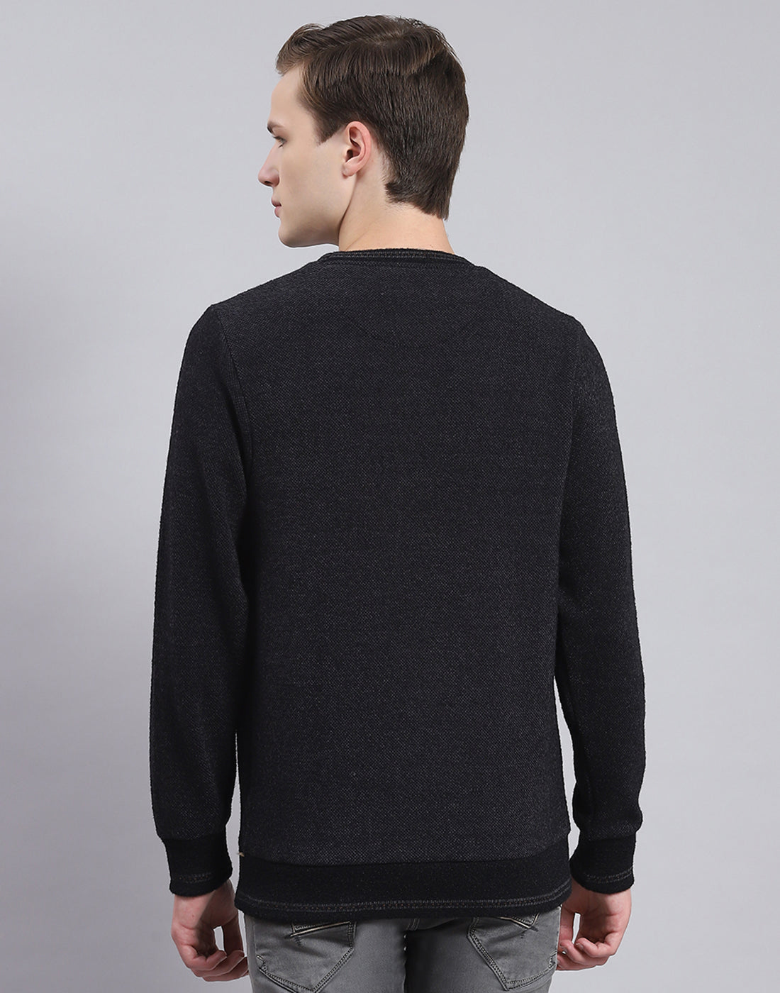 Men Black Printed Round Neck Full Sleeve Sweatshirt