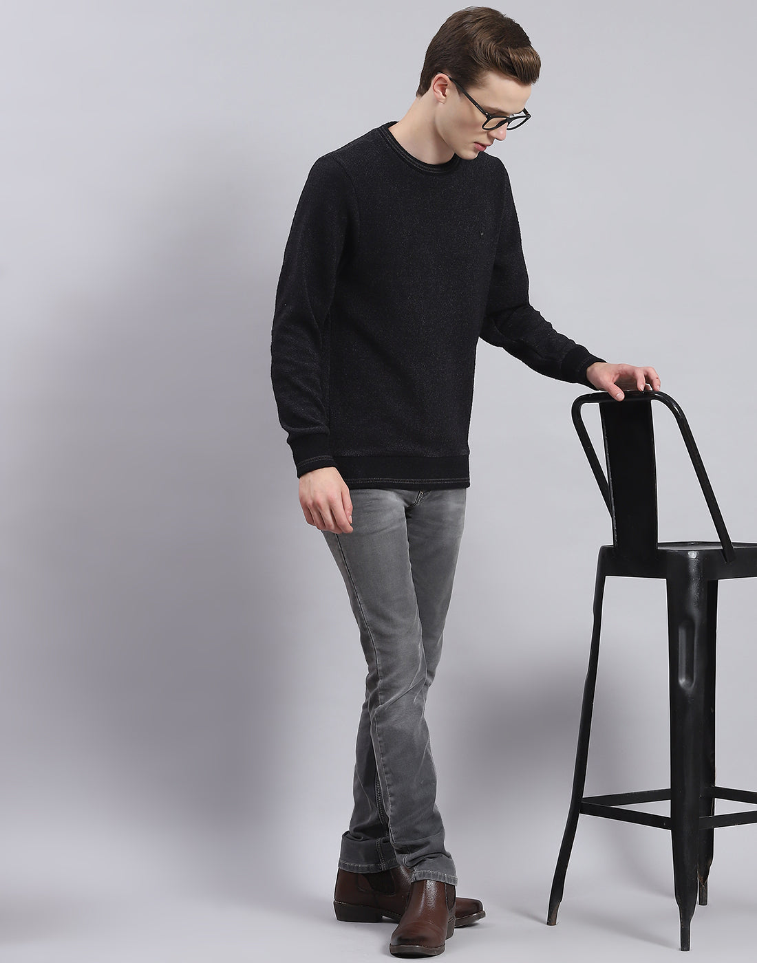Men Black Printed Round Neck Full Sleeve Sweatshirt