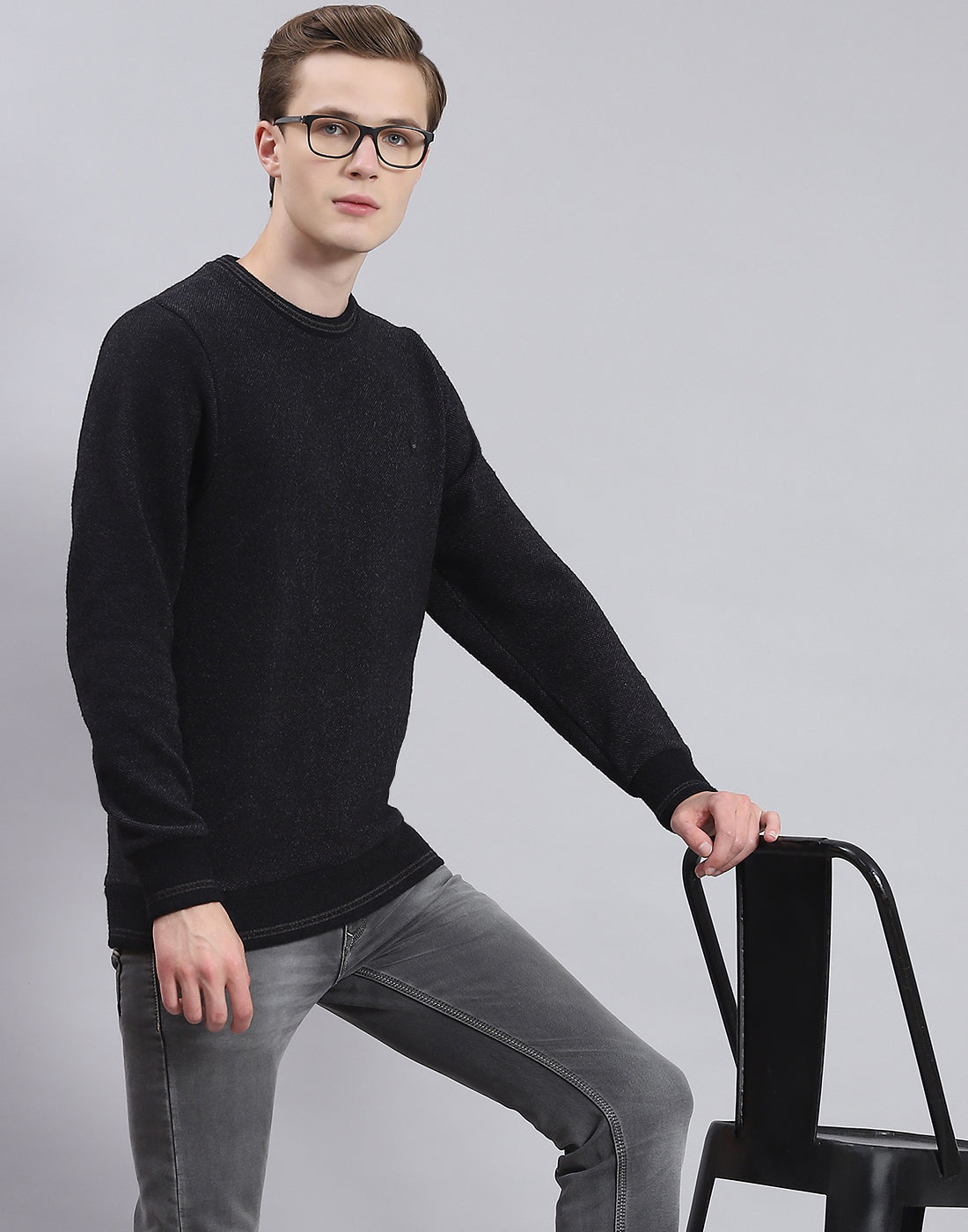 Men Black Printed Round Neck Full Sleeve Sweatshirt