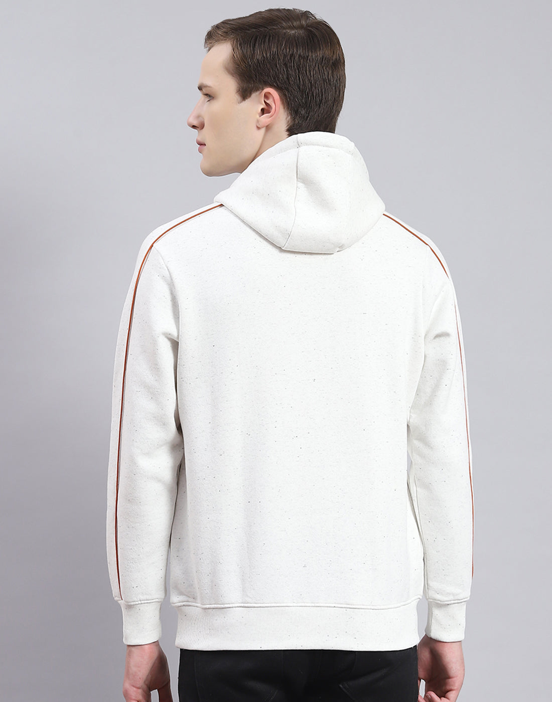 Men Off White Printed Hooded Full Sleeve Sweatshirt