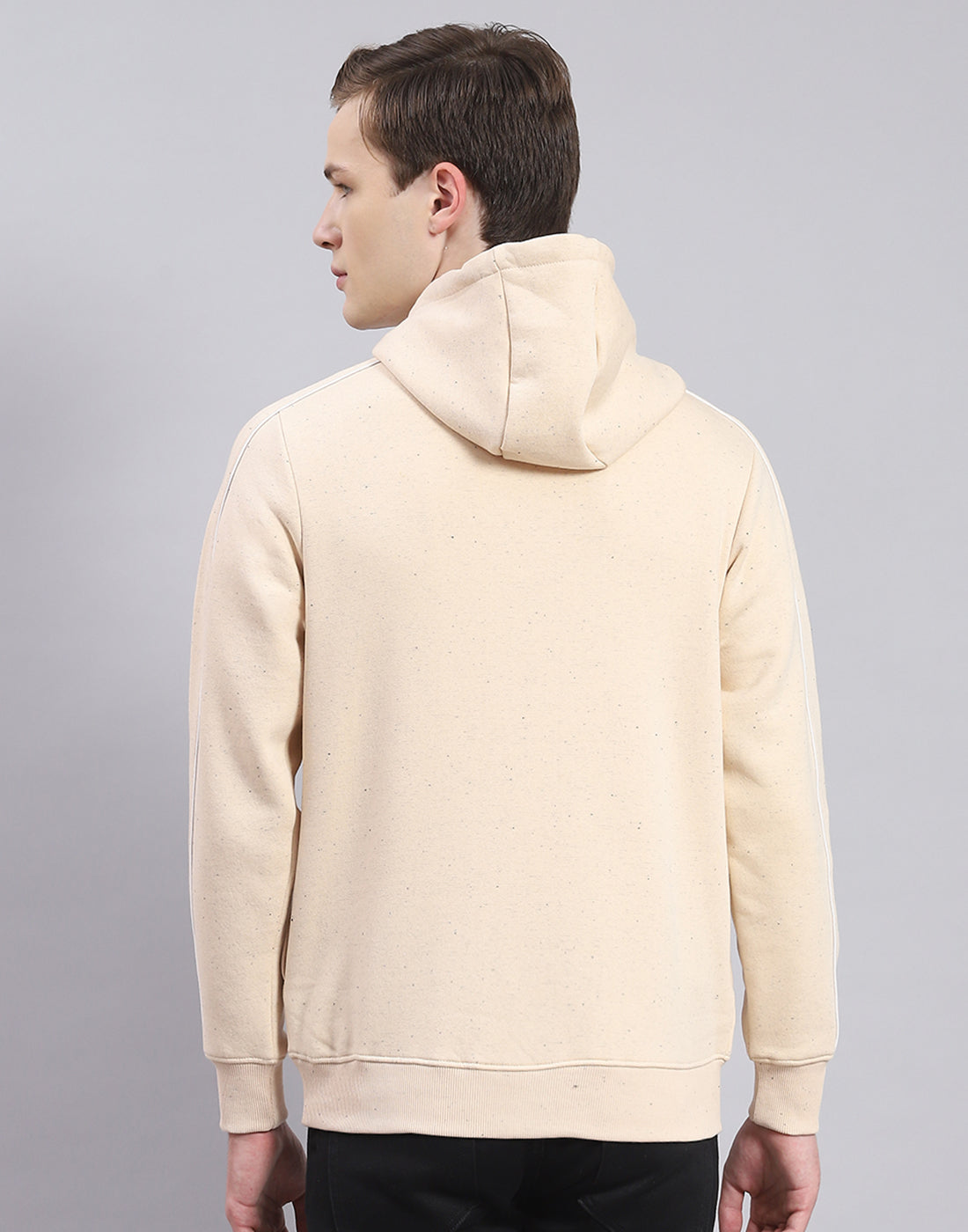 Men Beige Printed Hooded Full Sleeve Sweatshirt
