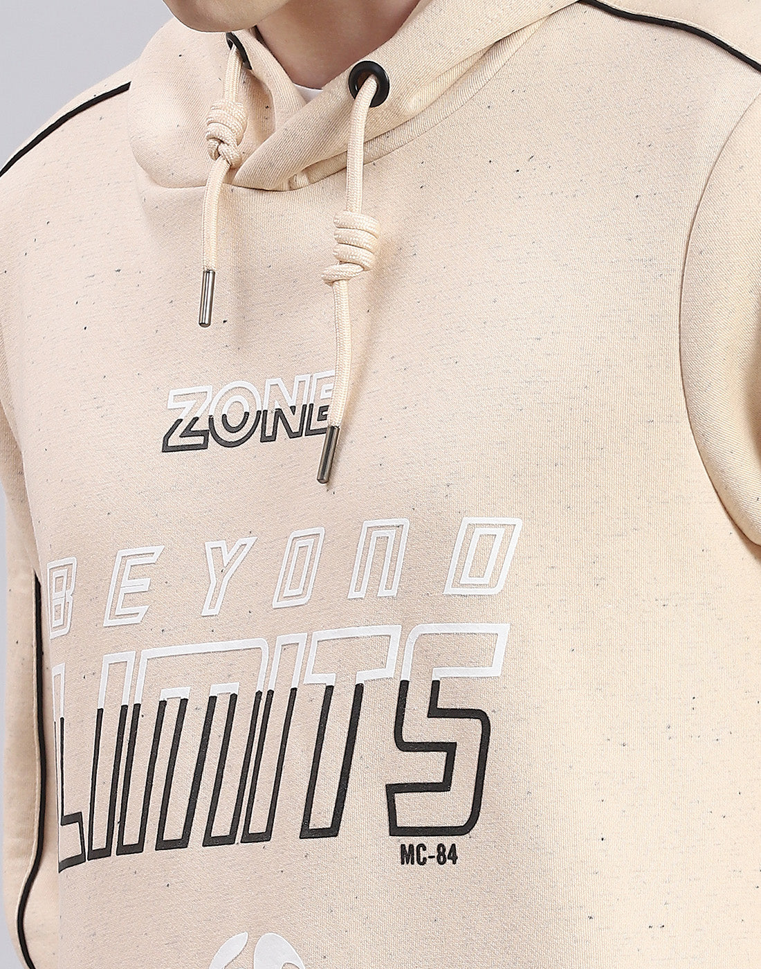 Men Beige Printed Hooded Full Sleeve Sweatshirt