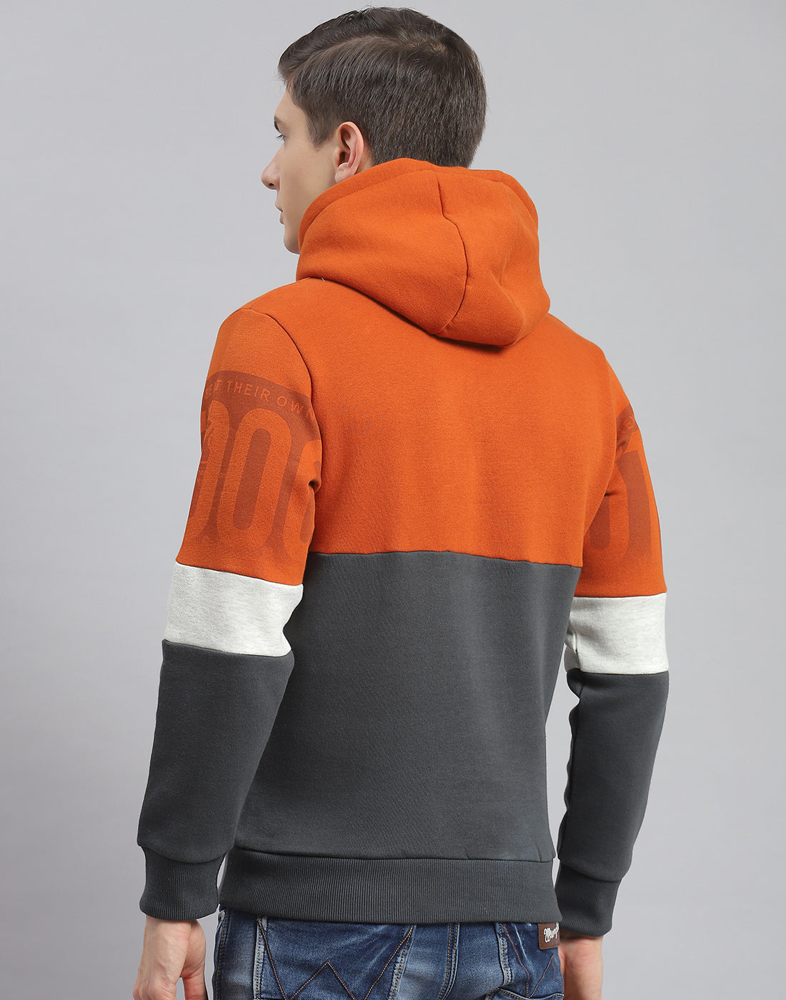 Men Rust Printed Hooded Full Sleeve Sweatshirt