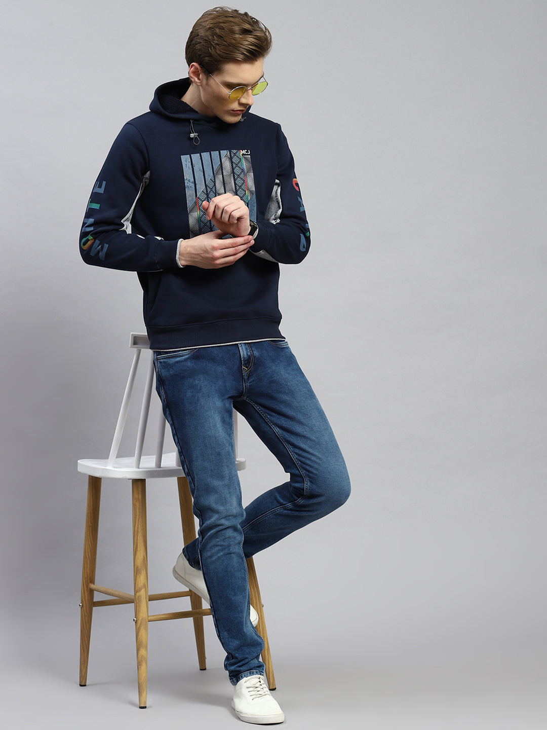 Men Blue Printed Sweatshirt