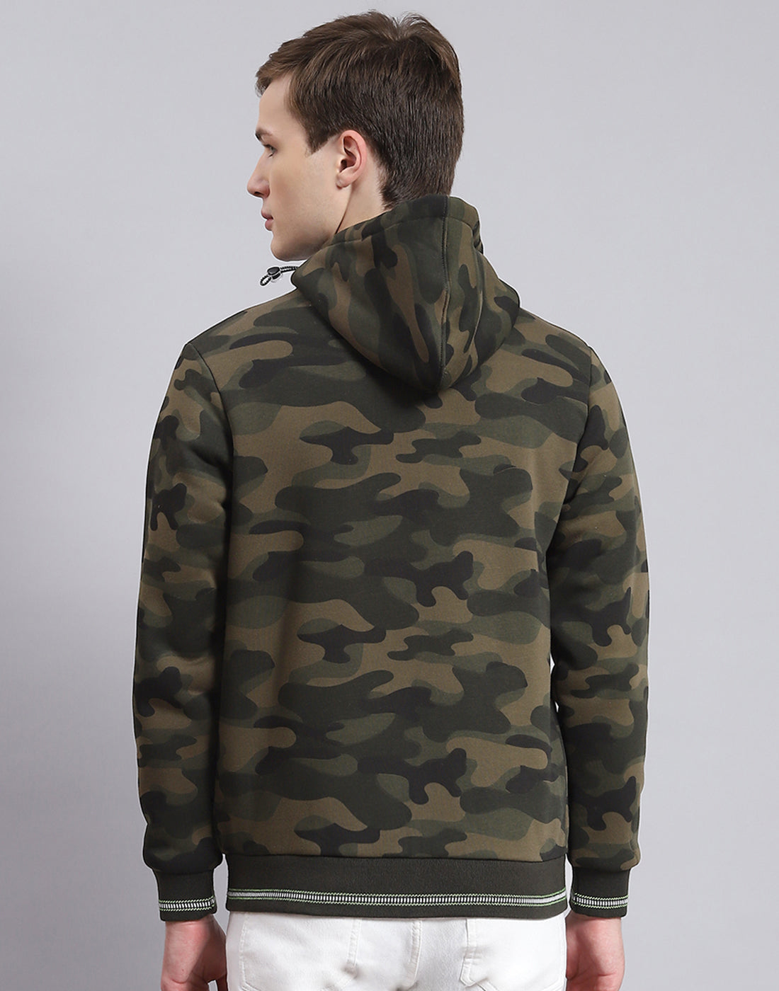 Men Olive Solid Hooded Full Sleeve Sweatshirt