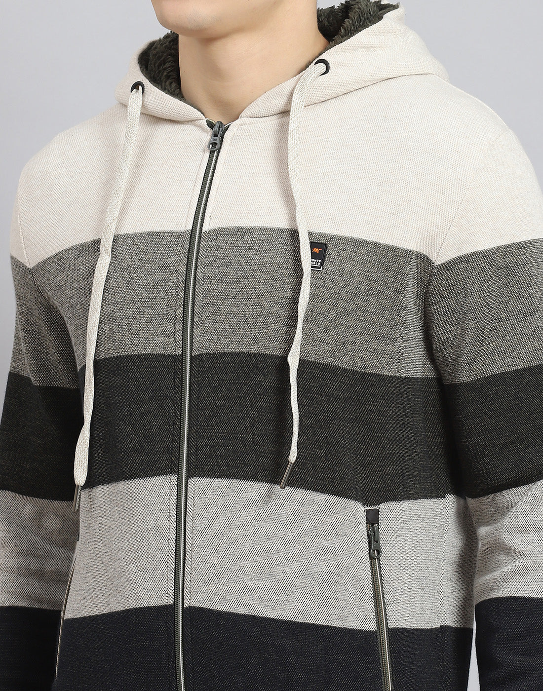 Men Beige Stripe Hooded Full Sleeve Sweatshirt