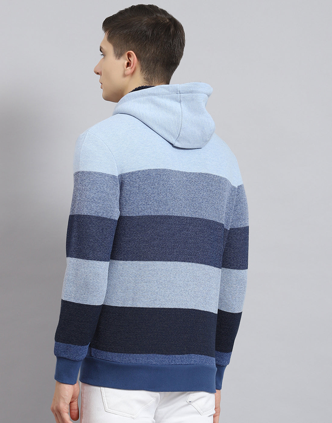 Men Blue Stripe Hooded Full Sleeve Sweatshirt