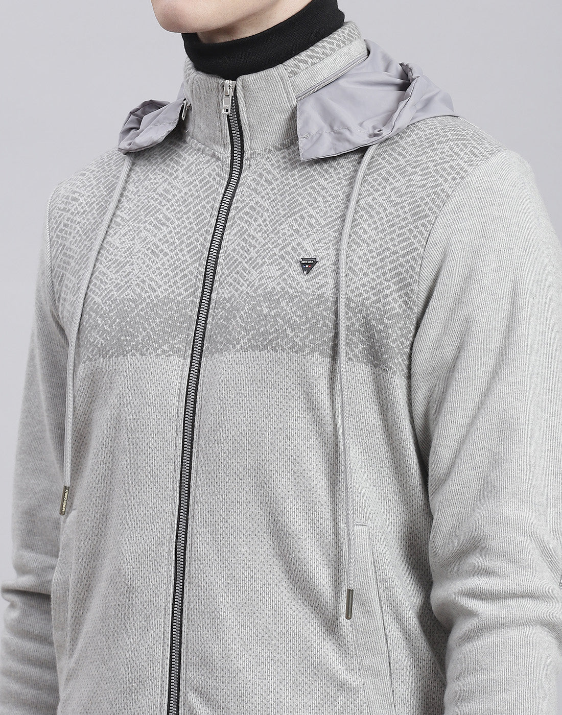 Men Grey Solid Hooded Full Sleeve Sweatshirt