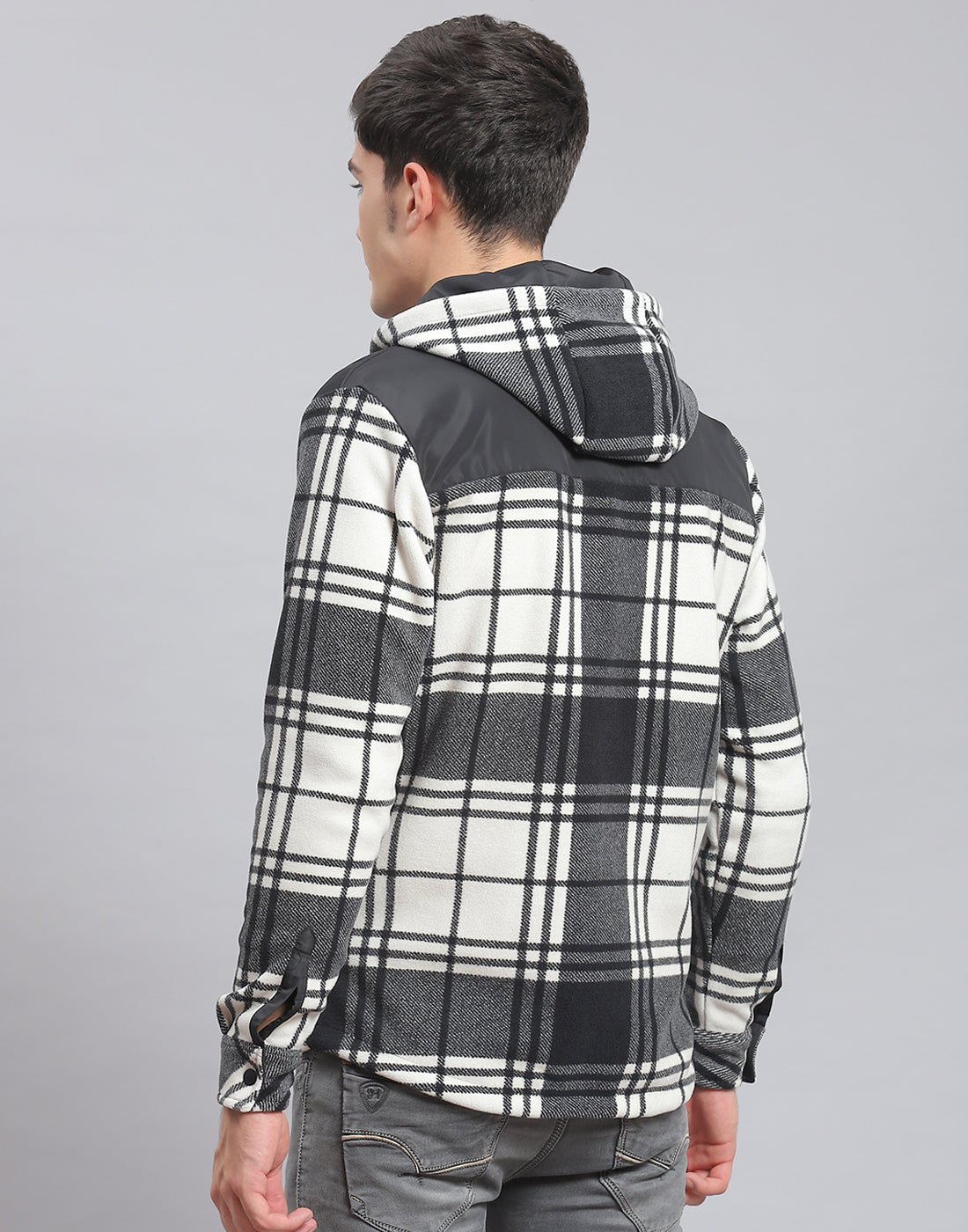 Men Black Check Hooded Full Sleeve Shirt