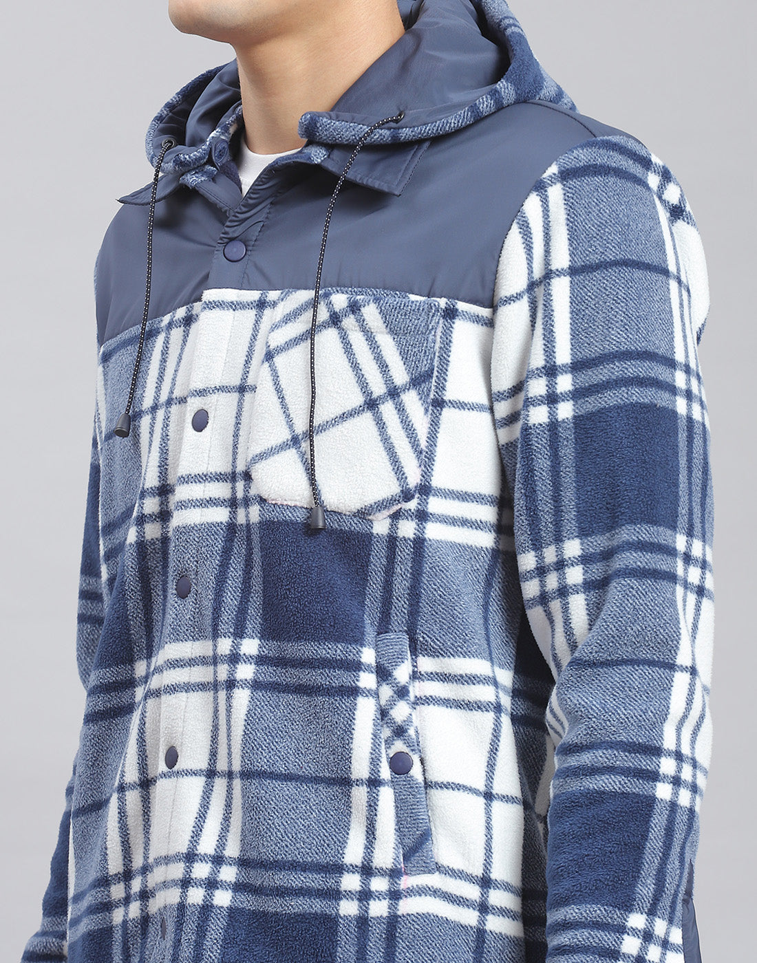 Men Blue Check Hooded Full Sleeve Shirt