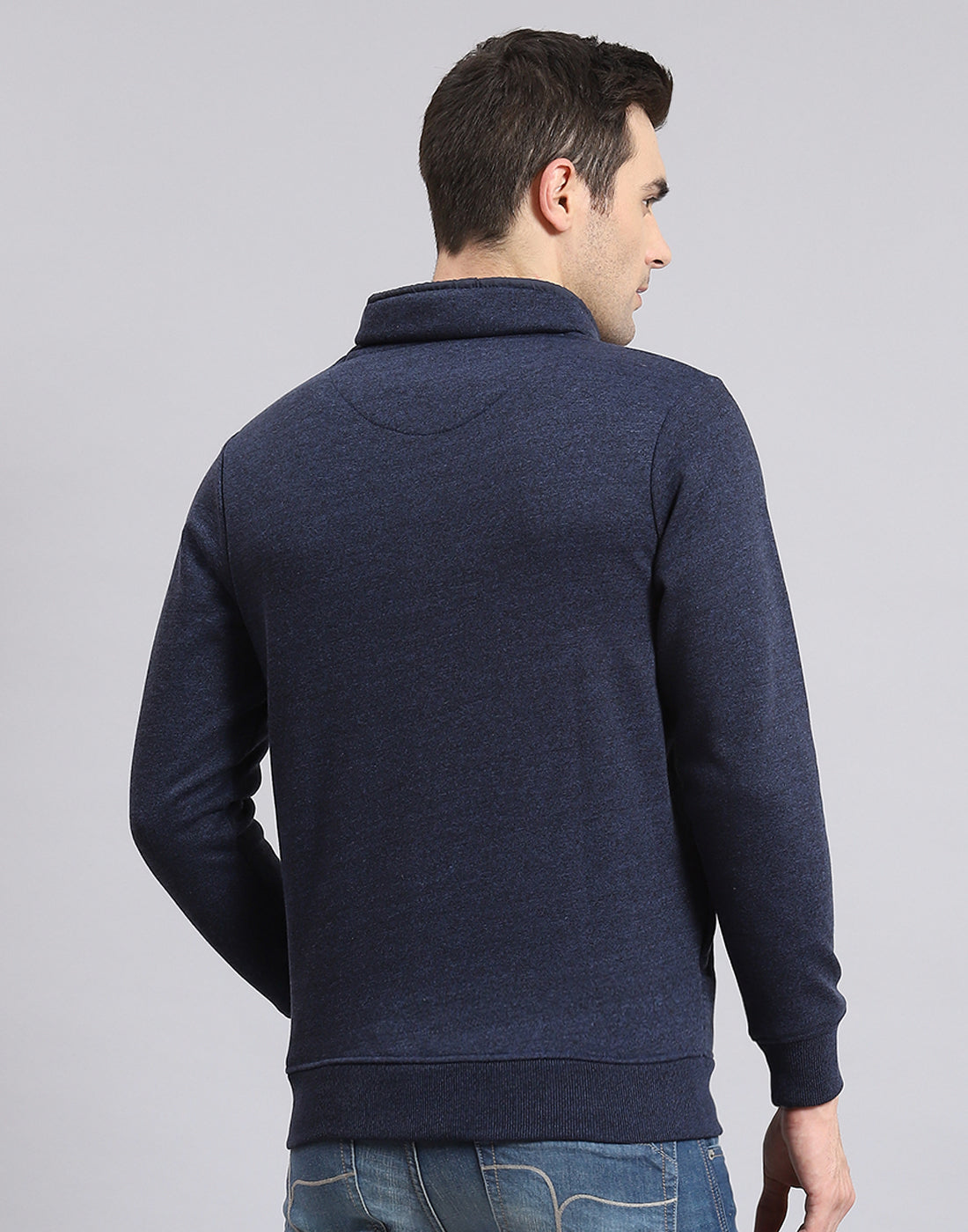 Men Blue Printed F Neck Full Sleeve Sweatshirt