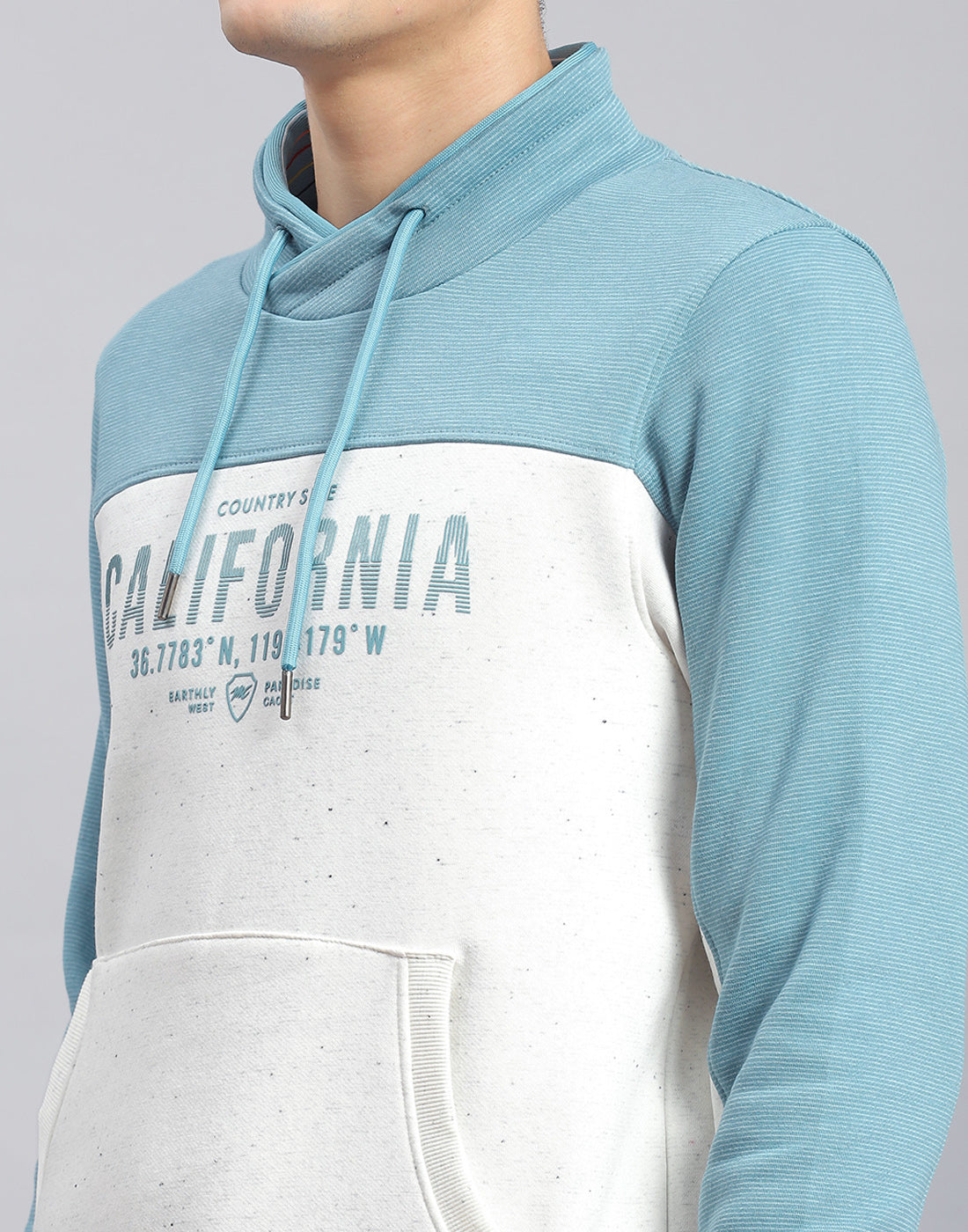 Men Blue Printed F Neck Full Sleeve Sweatshirt