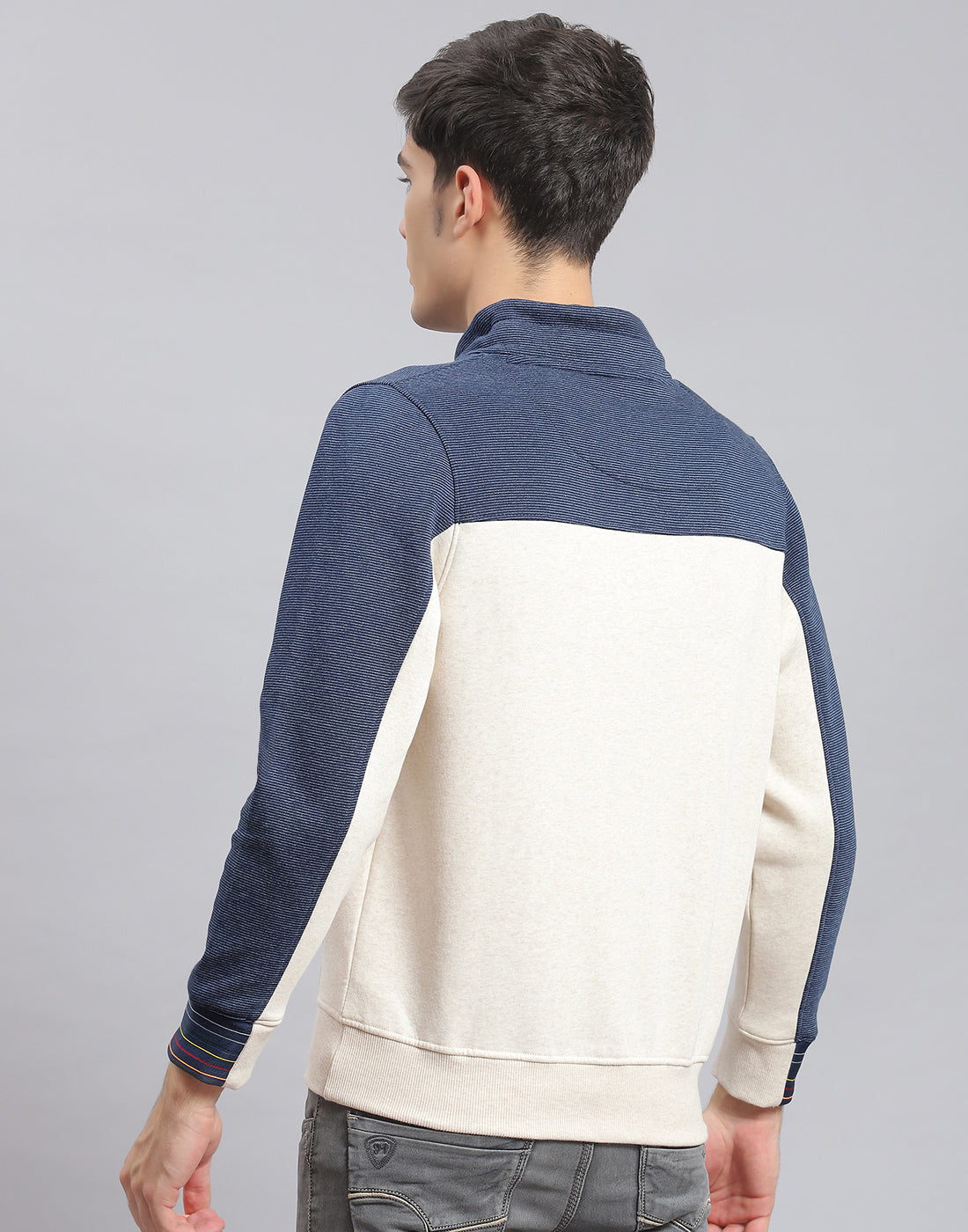 Men Navy Blue Printed F Neck Full Sleeve Sweatshirt