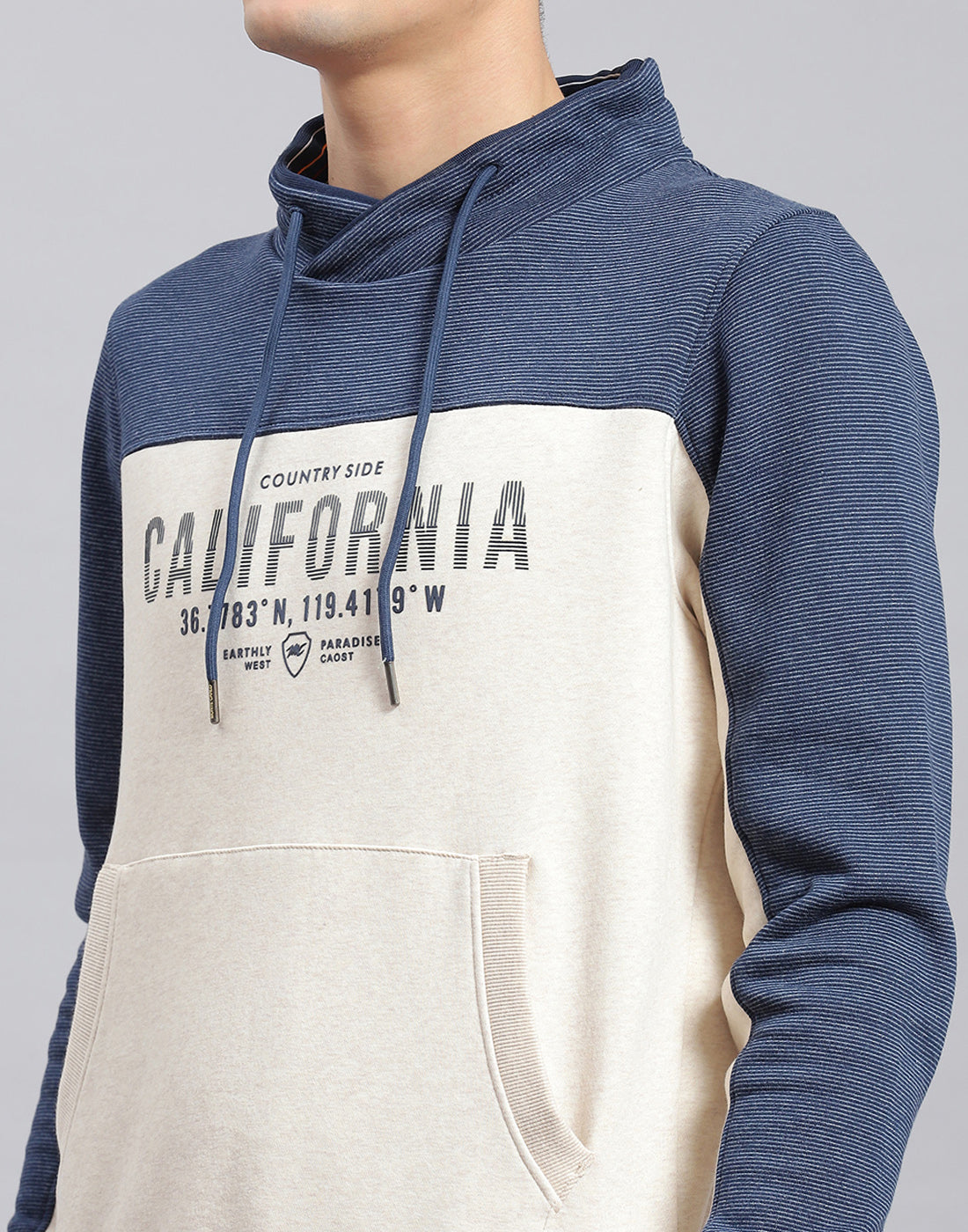 Men Navy Blue Printed F Neck Full Sleeve Sweatshirt