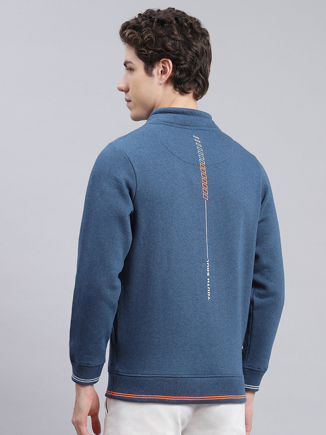 Men Blue Printed Cotton Blend Sweatshirt