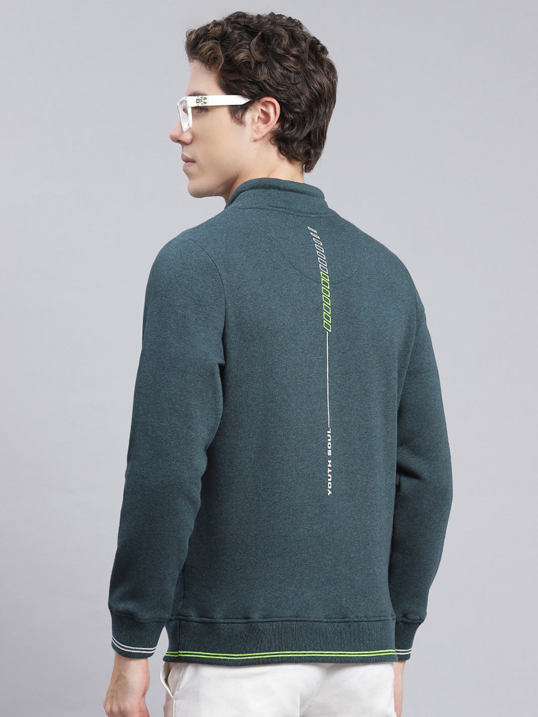 Men Green Printed Cotton Blend Sweatshirt