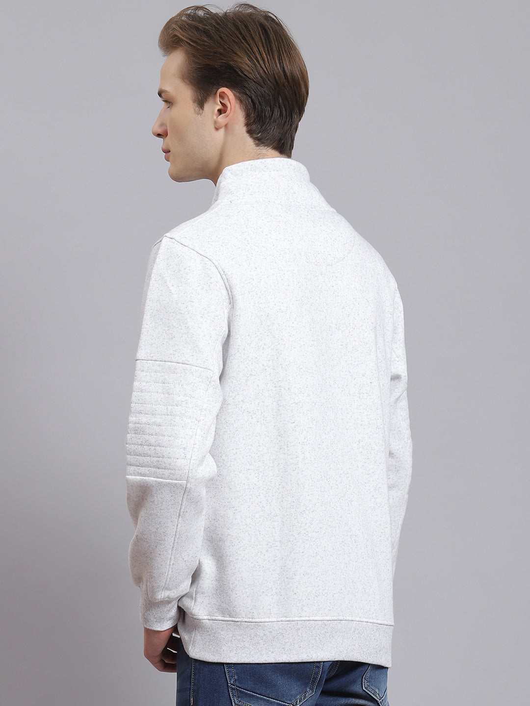 Men Grey Printed Mock Collar Full Sleeve Sweatshirt