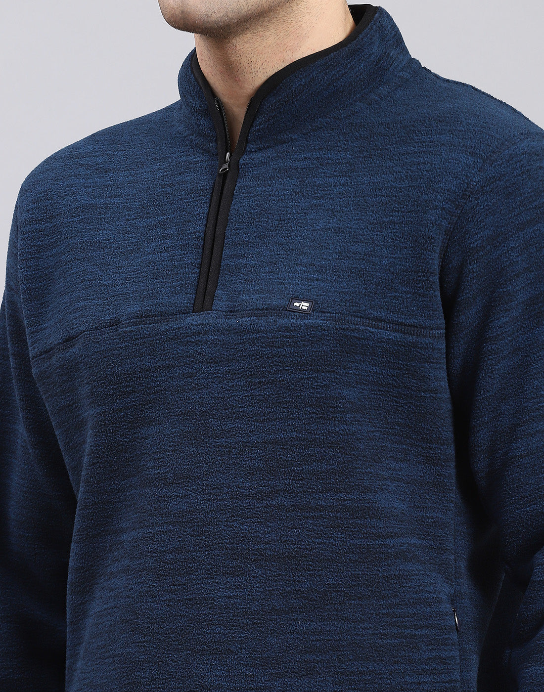 Men Teal Blue Self Design T Neck Full Sleeve Sweatshirt