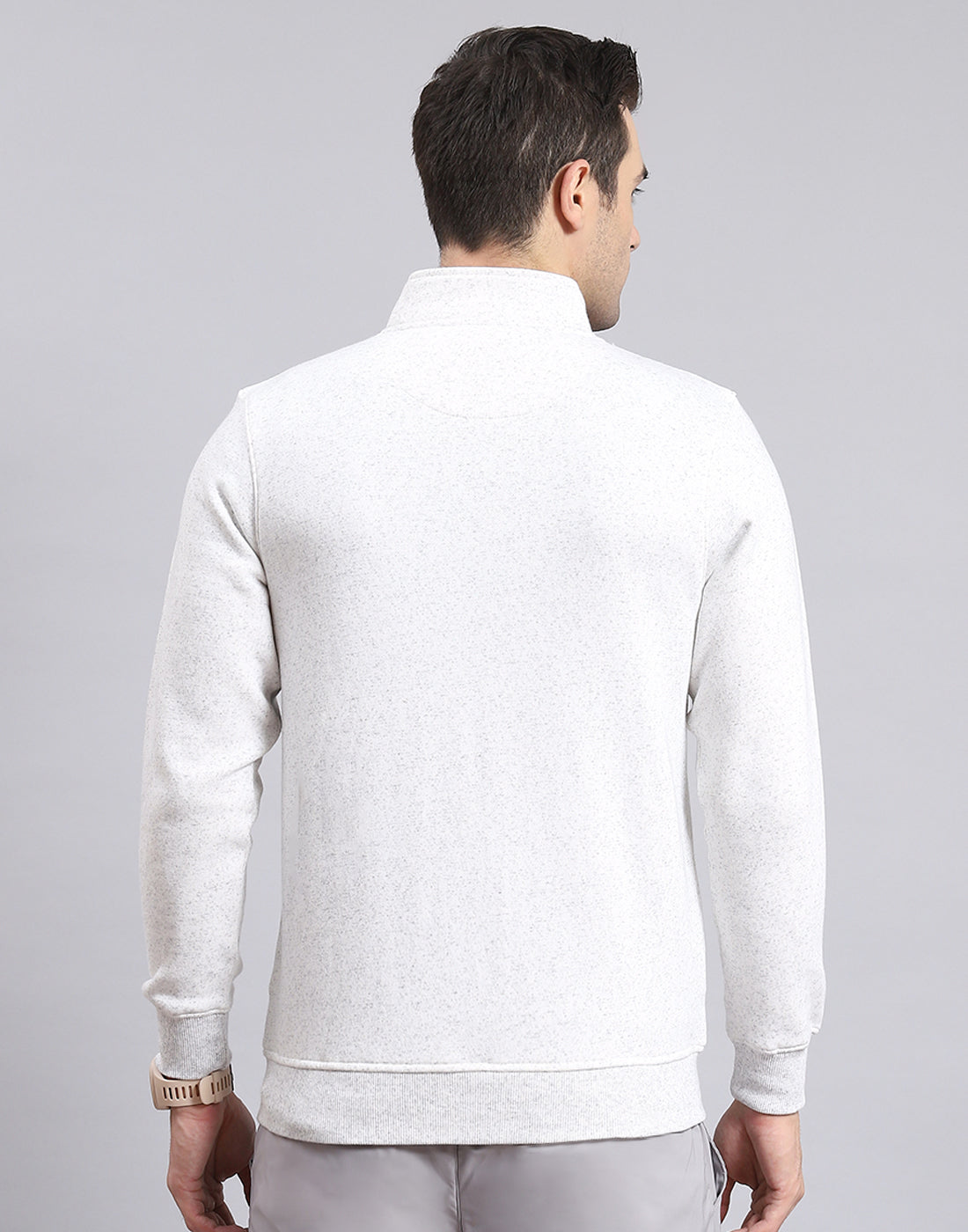 Men Grey Solid Stand Collar Full Sleeve Sweatshirt