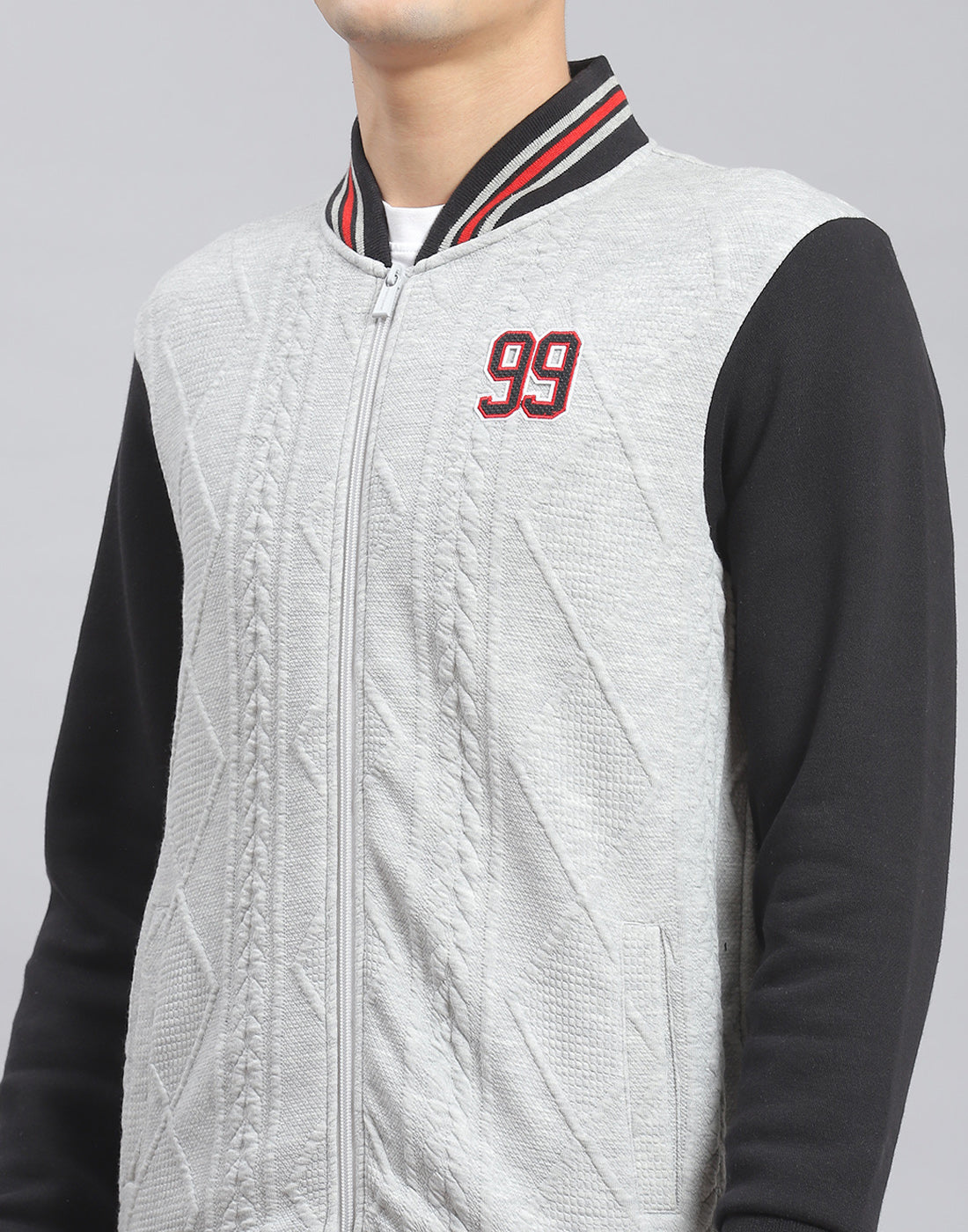 Men Grey Solid Mandarin Collar Full Sleeve Sweatshirt