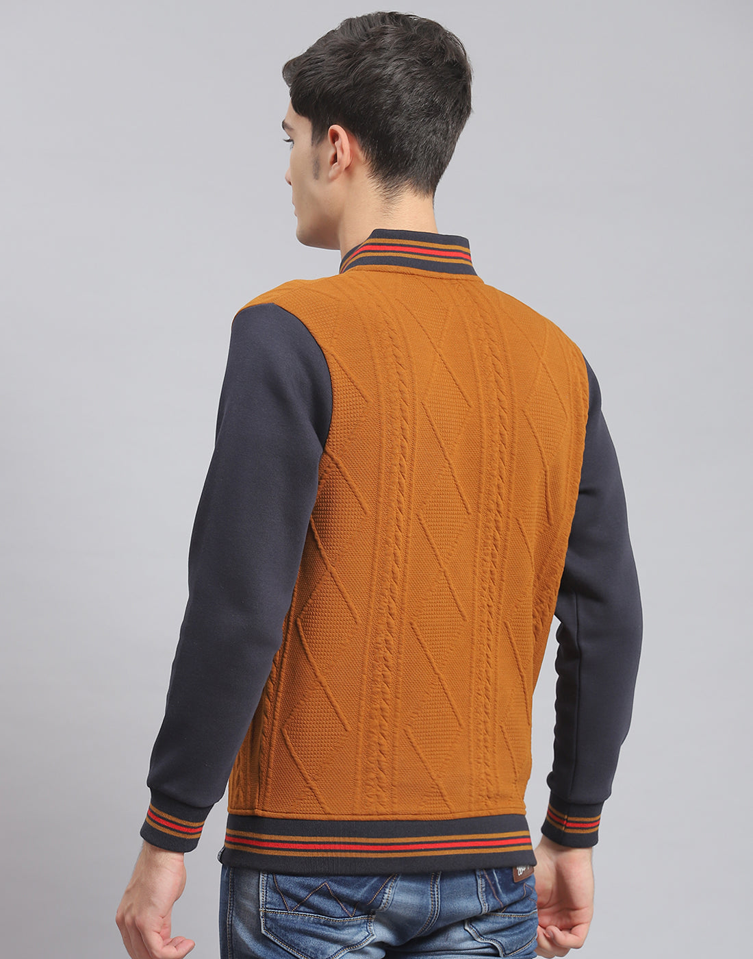 Men Brown Solid Mandarin Collar Full Sleeve Sweatshirt