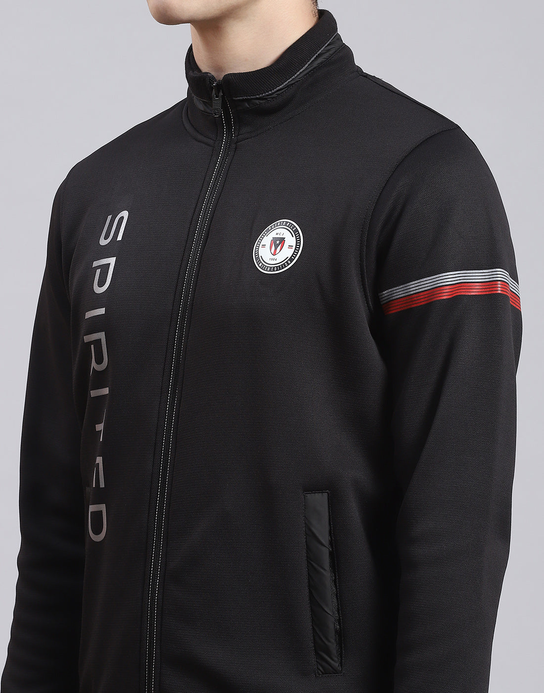Men Black Solid Stand Collar Full Sleeve Sweatshirt