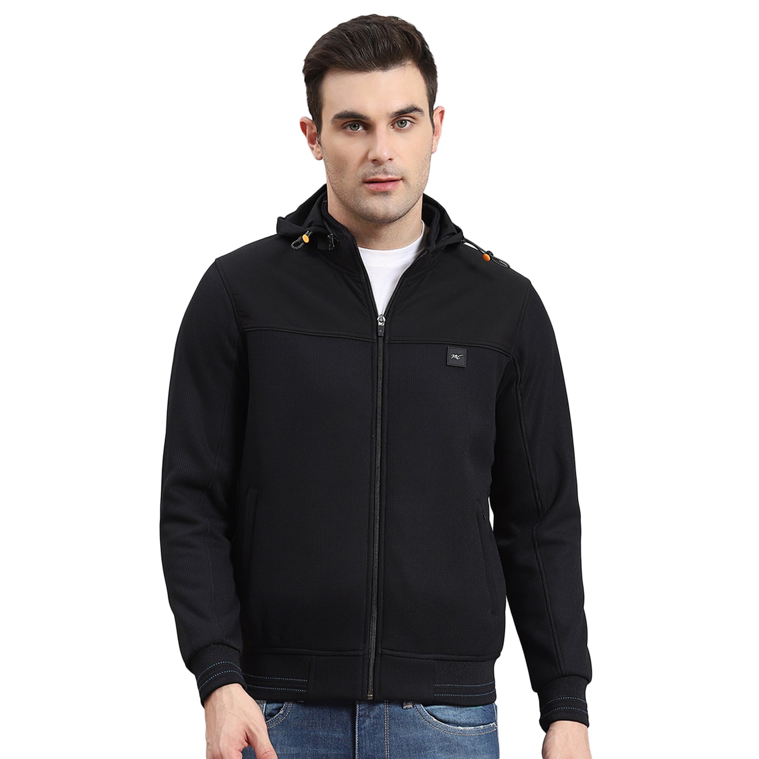 Men Black Solid Hooded Full Sleeve Sweatshirt