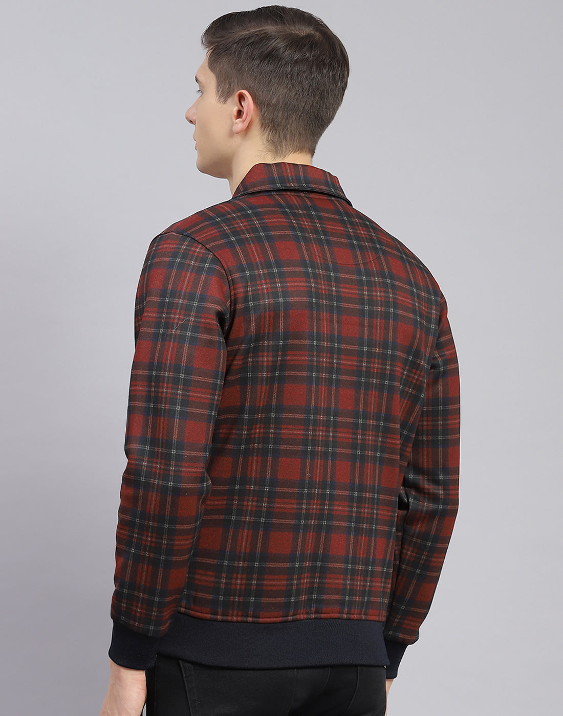 Men Maroon Check Collar Full Sleeve Sweatshirt