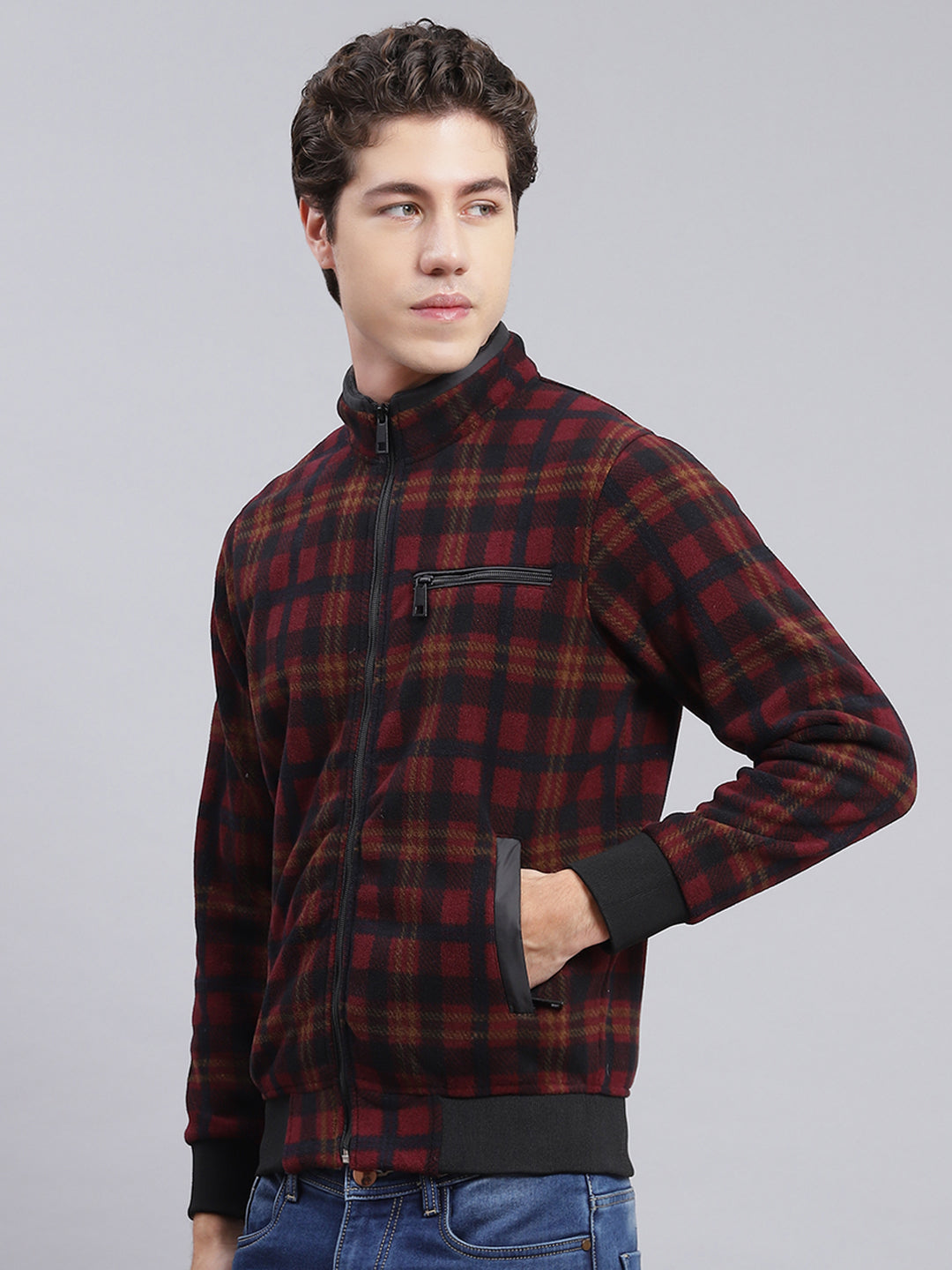 Men Maroon & Black Solid Cotton Blend Sweatshirt