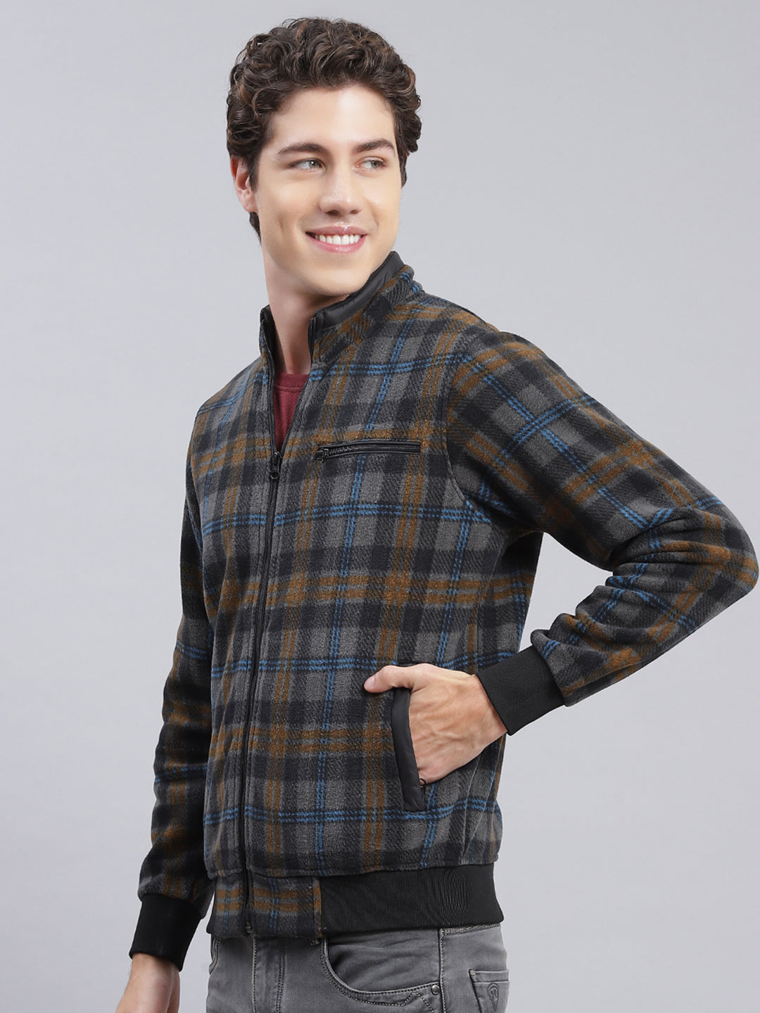 Men Grey & Black Solid Cotton Blend Sweatshirt