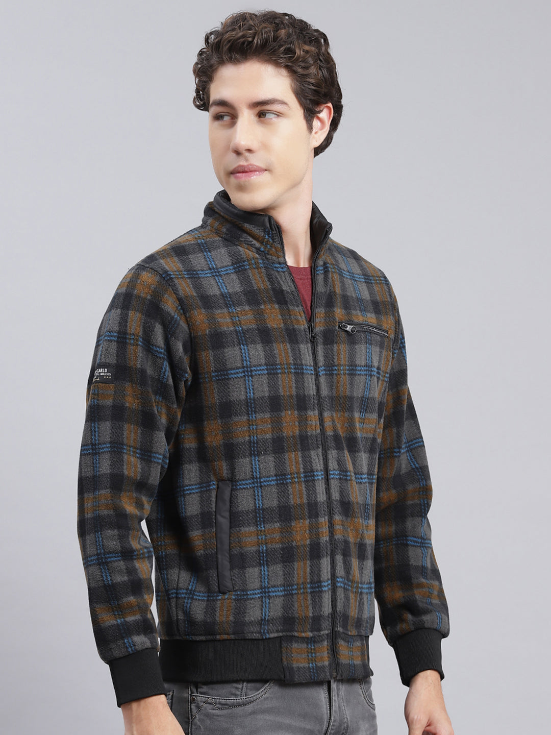 Men Grey & Black Solid Cotton Blend Sweatshirt