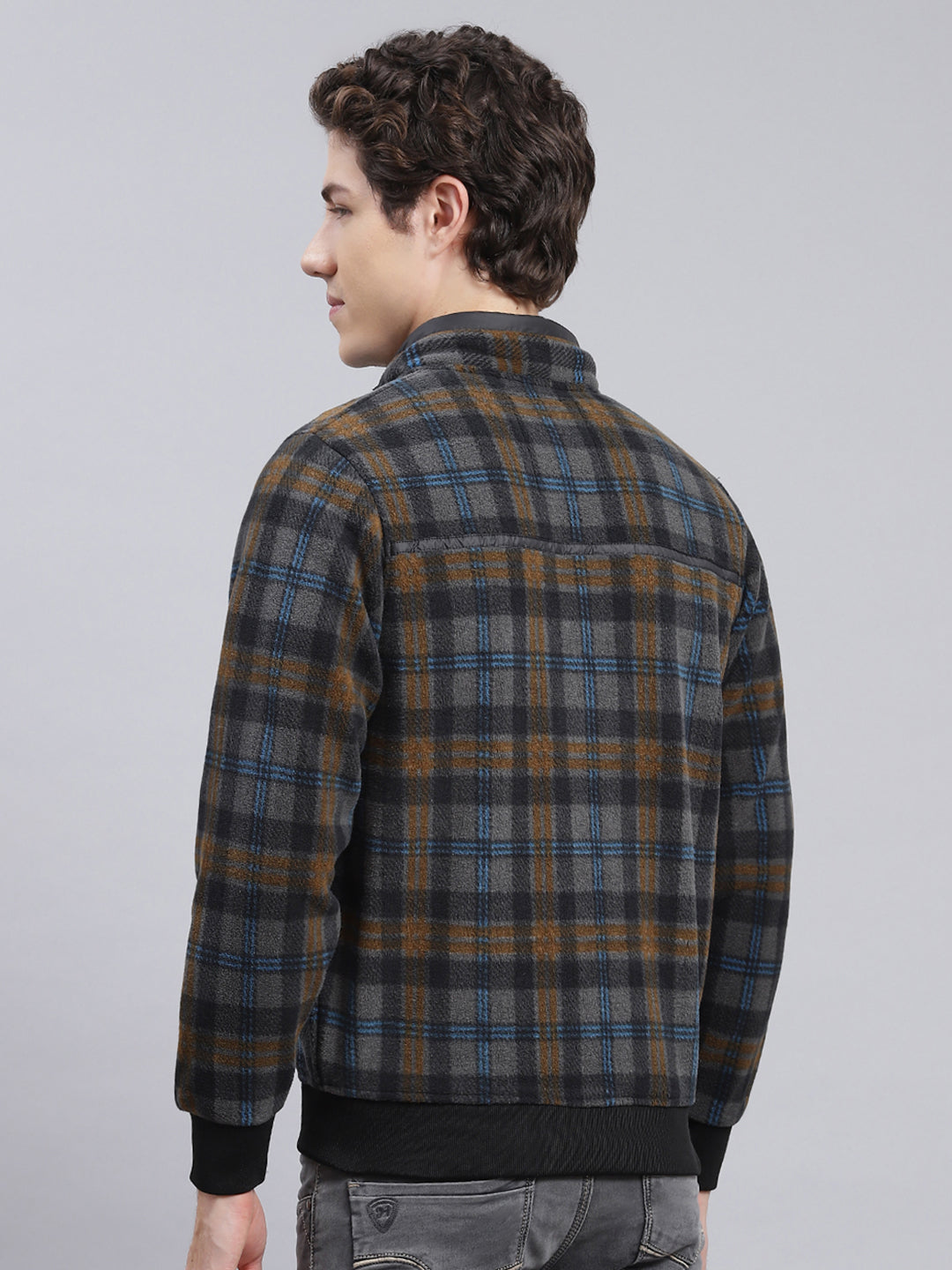 Men Grey & Black Solid Cotton Blend Sweatshirt