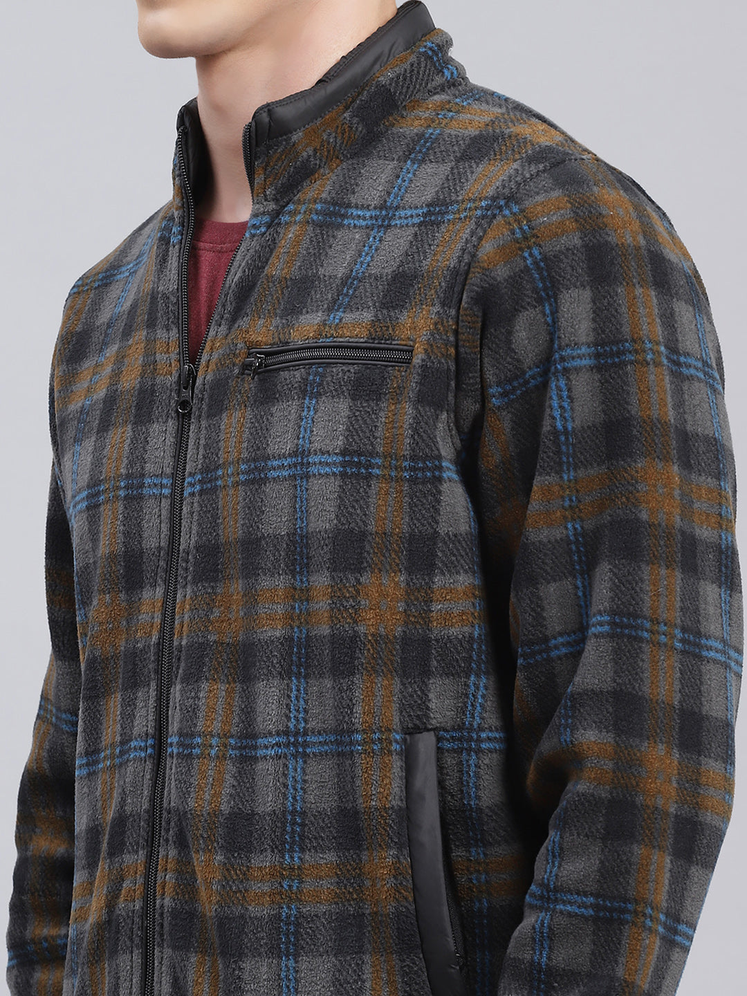 Men Grey & Black Solid Cotton Blend Sweatshirt