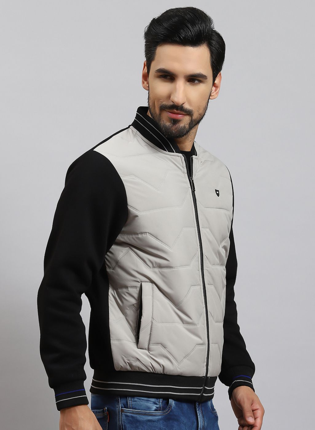 Men Black Solid Cotton Blend Jacket
