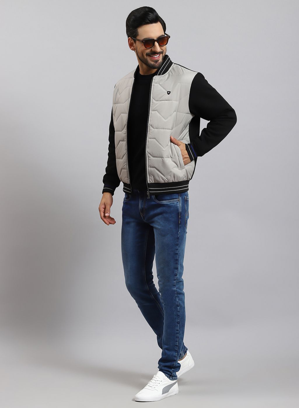 Men Black Solid Cotton Blend Jacket