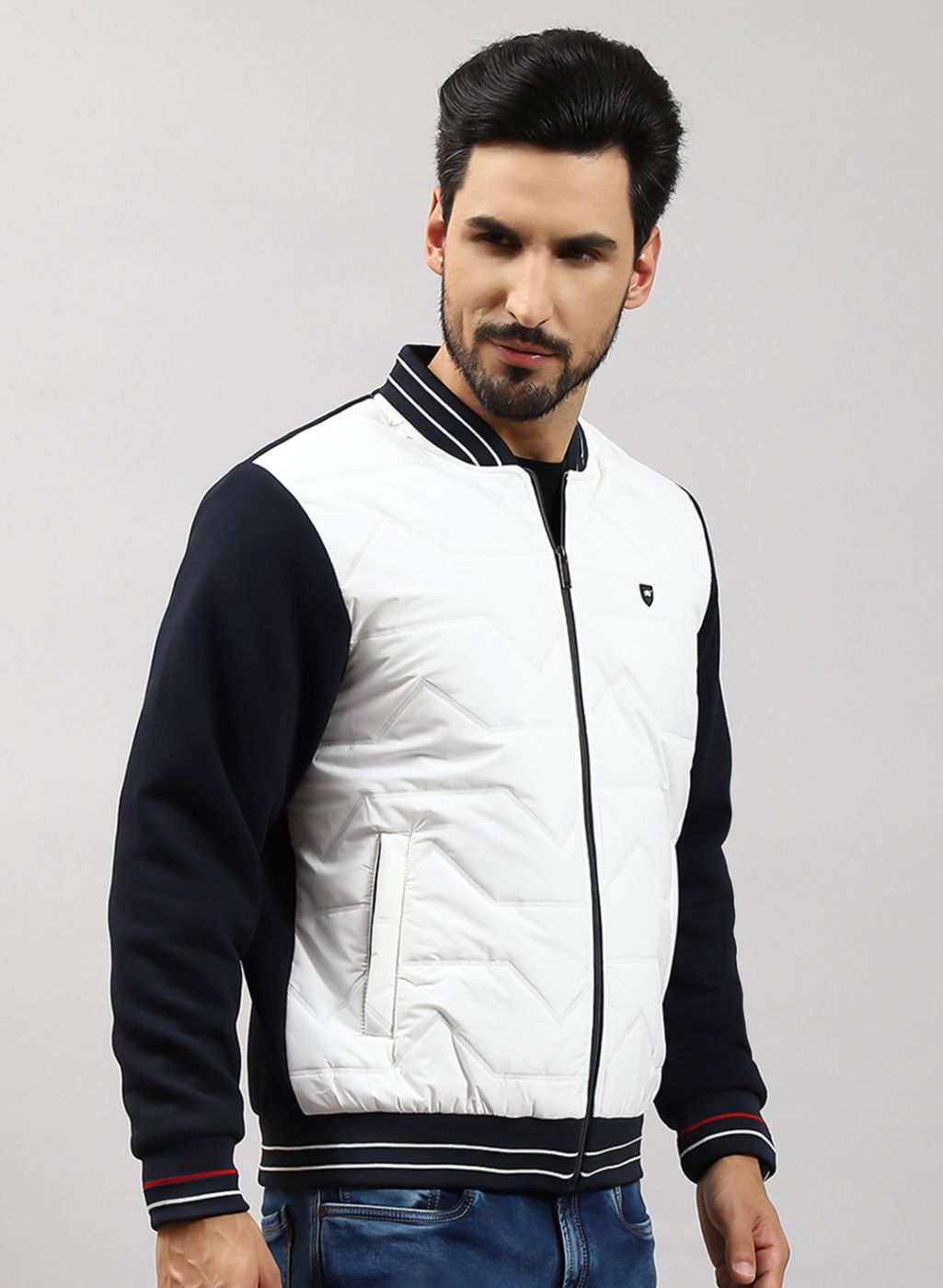 Men NAvy Blue Solid Cotton Blend Jacket