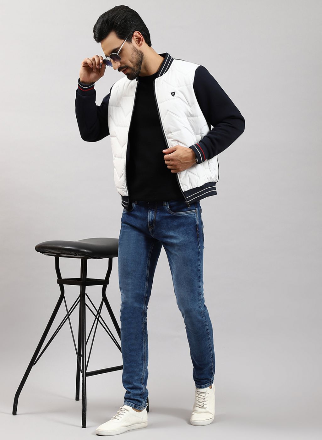 Men NAvy Blue Solid Cotton Blend Jacket