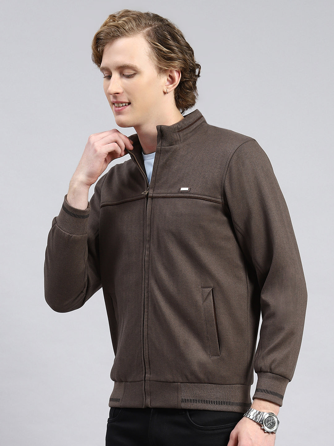 Men Brown Plain Jacket