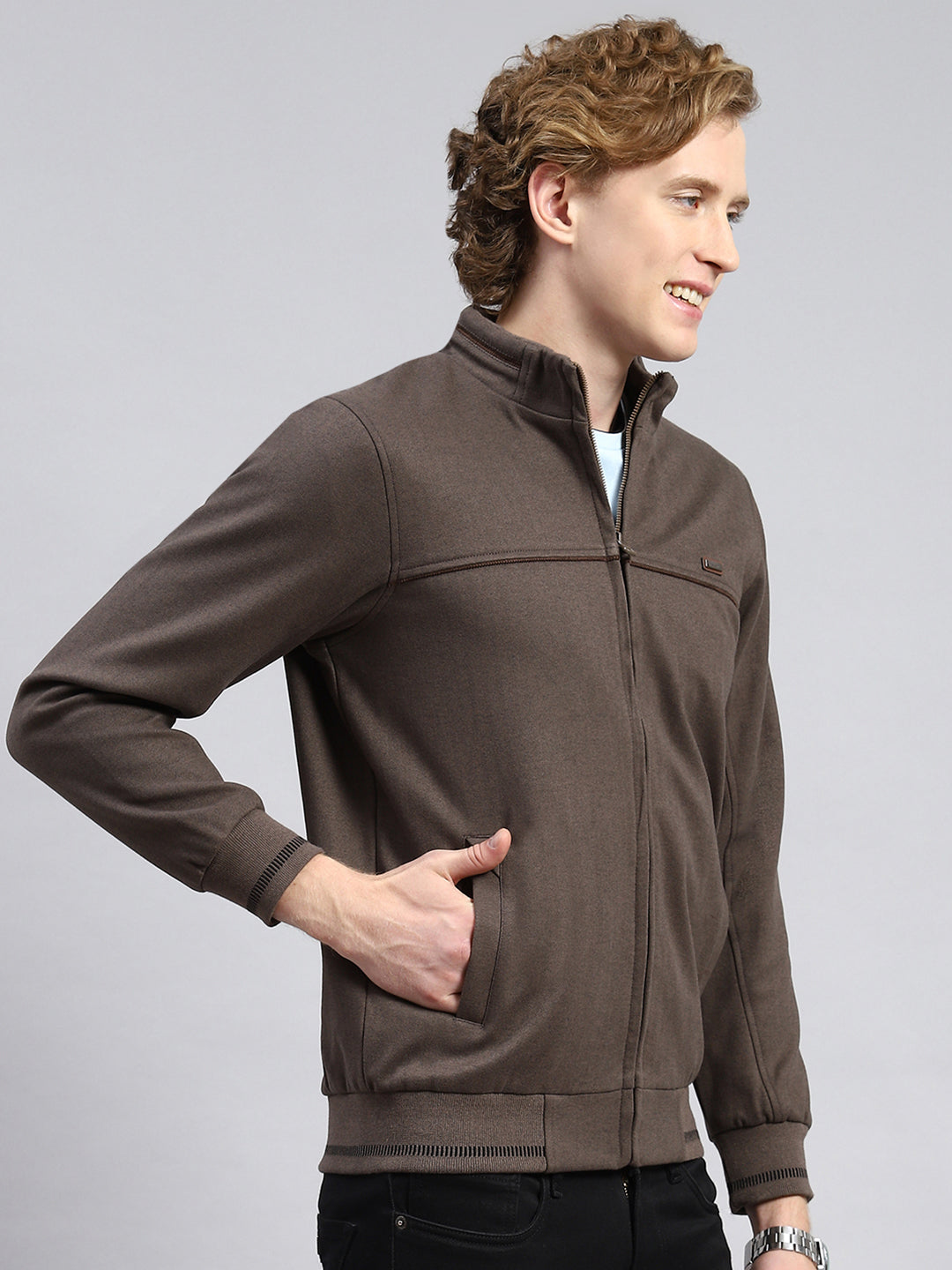 Men Brown Plain Jacket