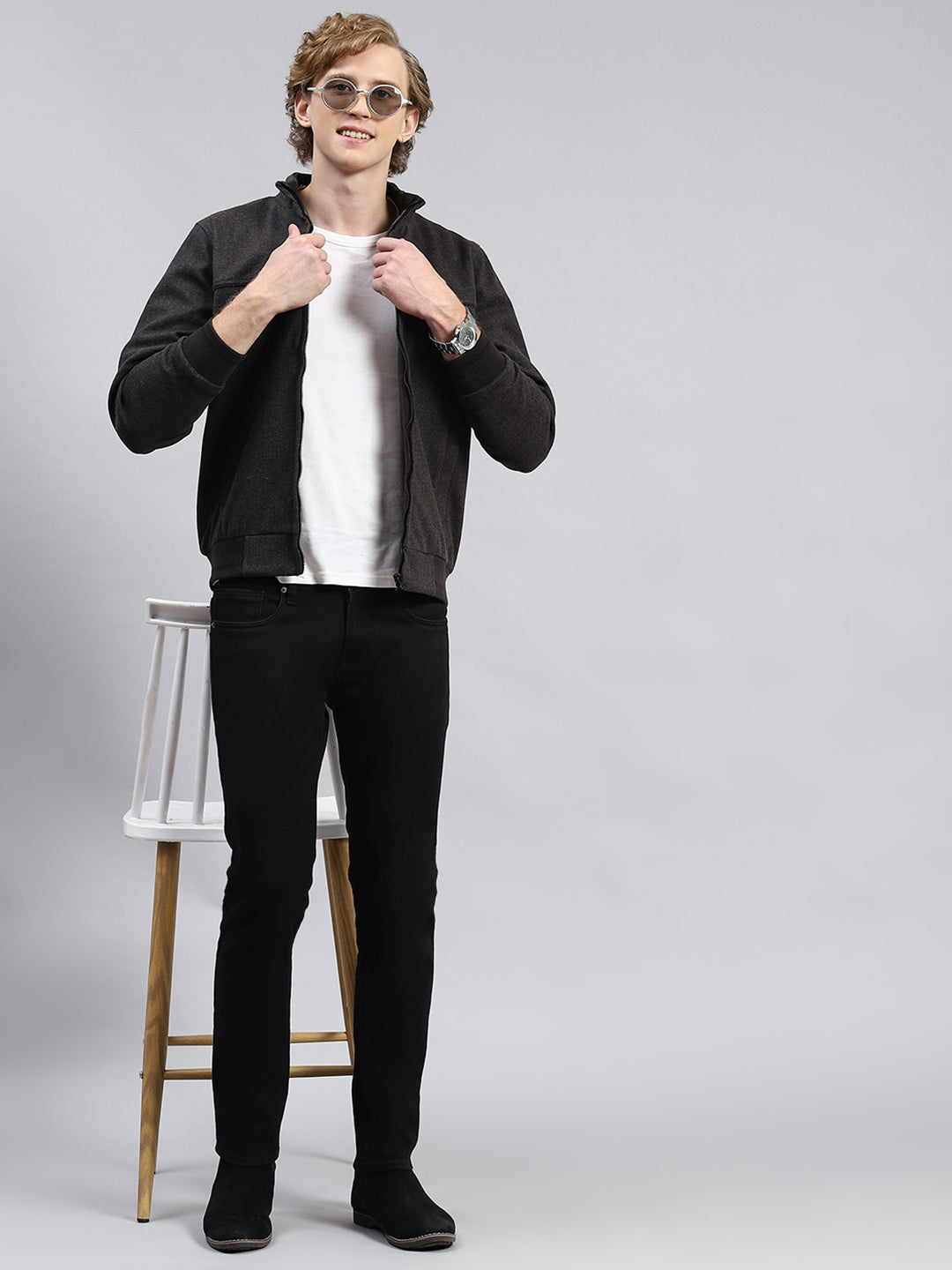 Men Grey Plain Jacket