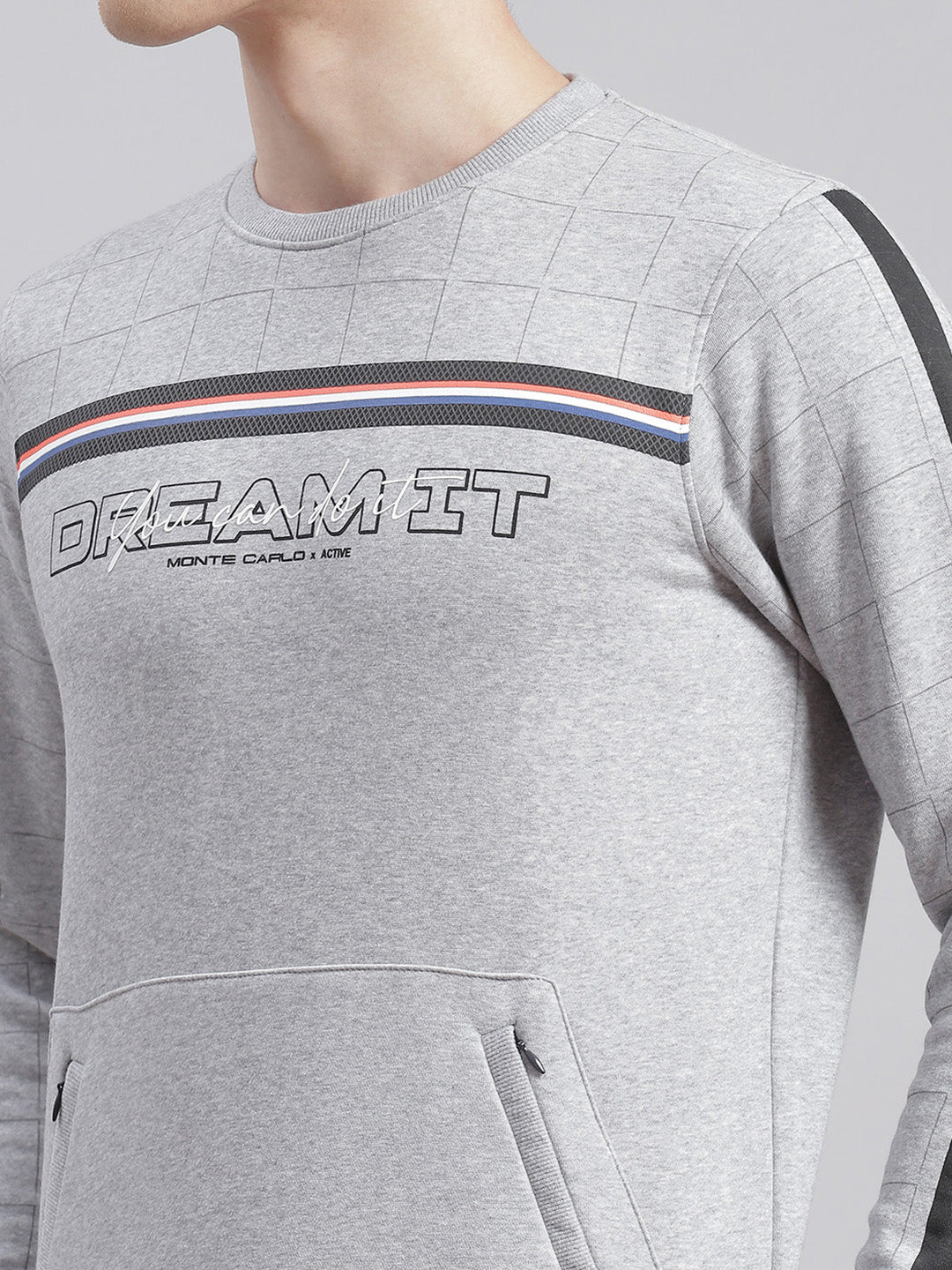Men Grey Printed Round Neck Full Sleeve Tracksuits