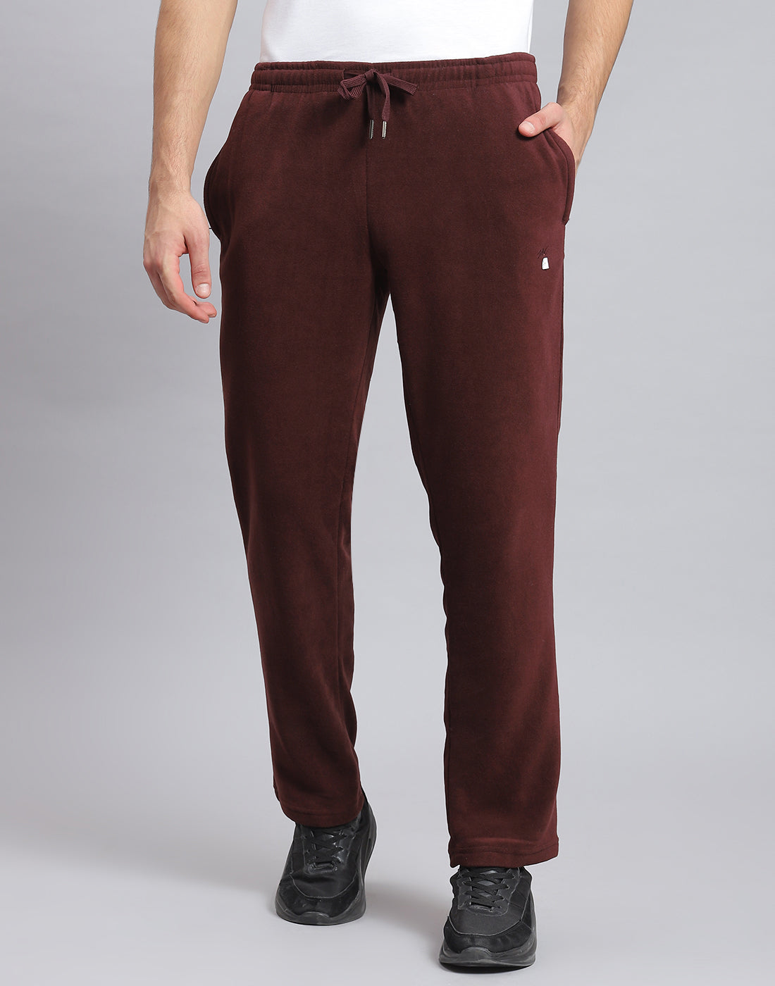 Men Brown Solid Hooded Full Sleeve Tracksuit