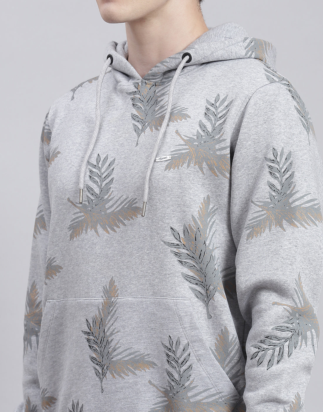 Men Grey Printed Hooded Full Sleeve Tracksuit