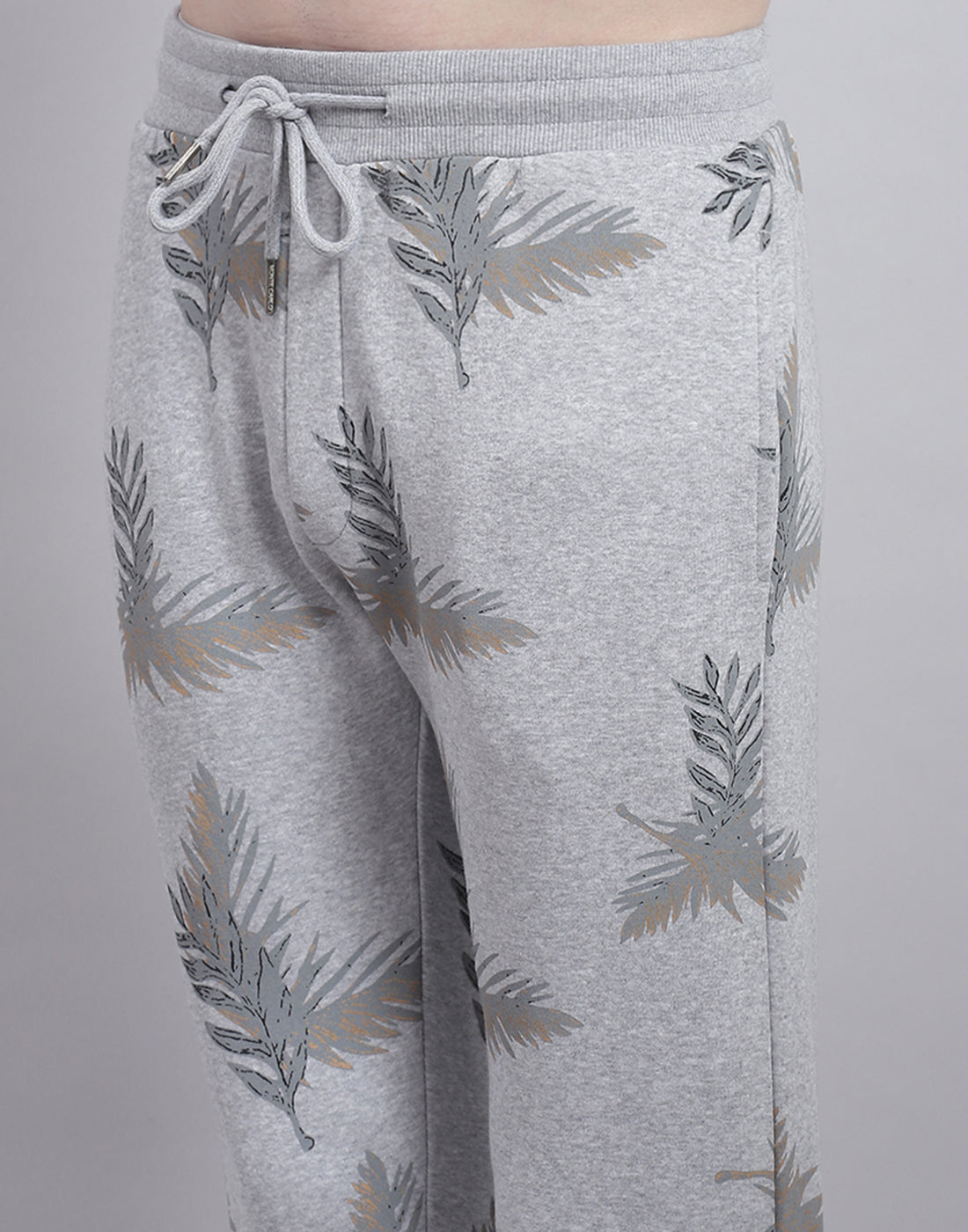 Men Grey Printed Hooded Full Sleeve Tracksuit