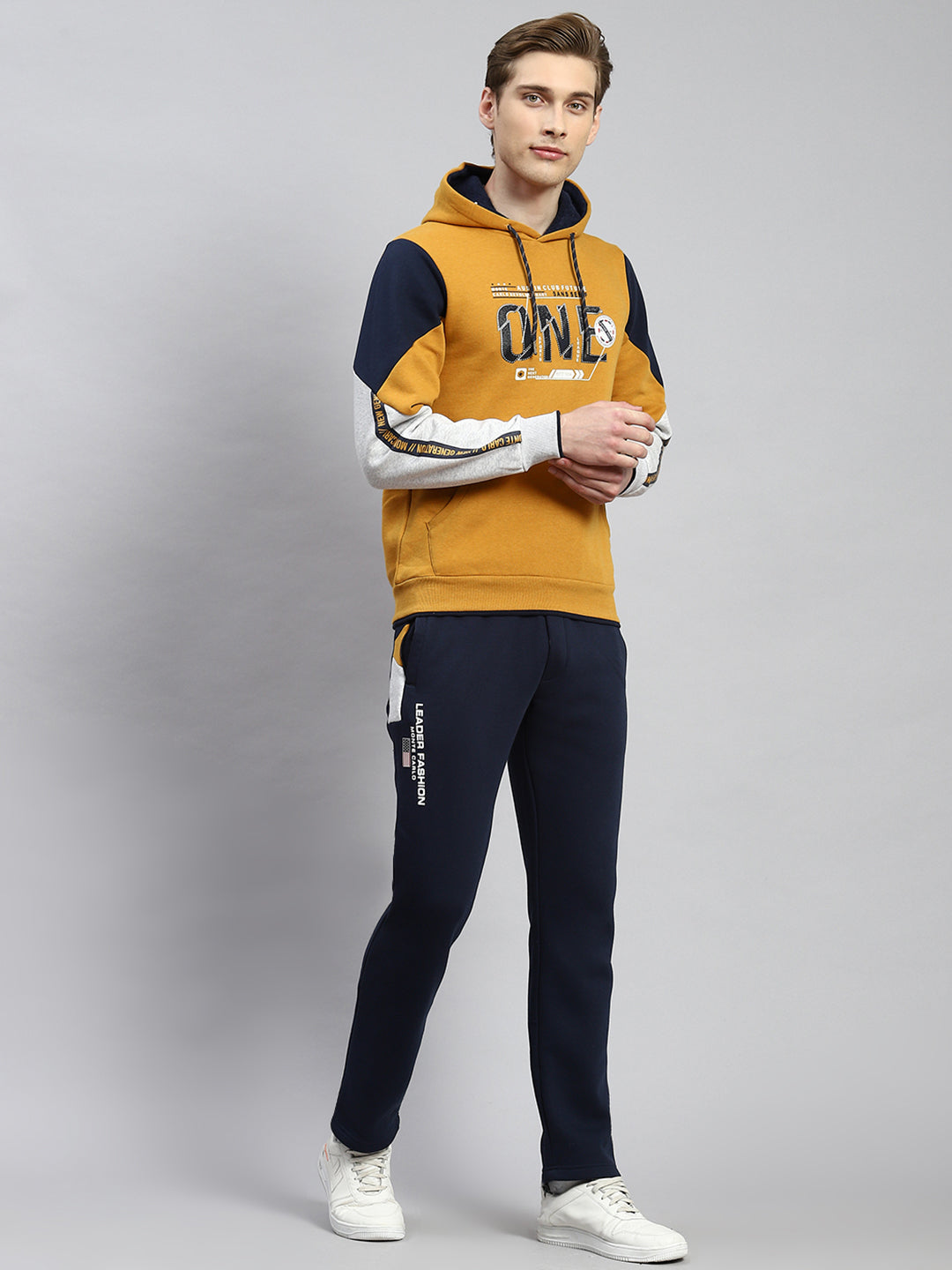 Men Mustard Plain Tracksuit