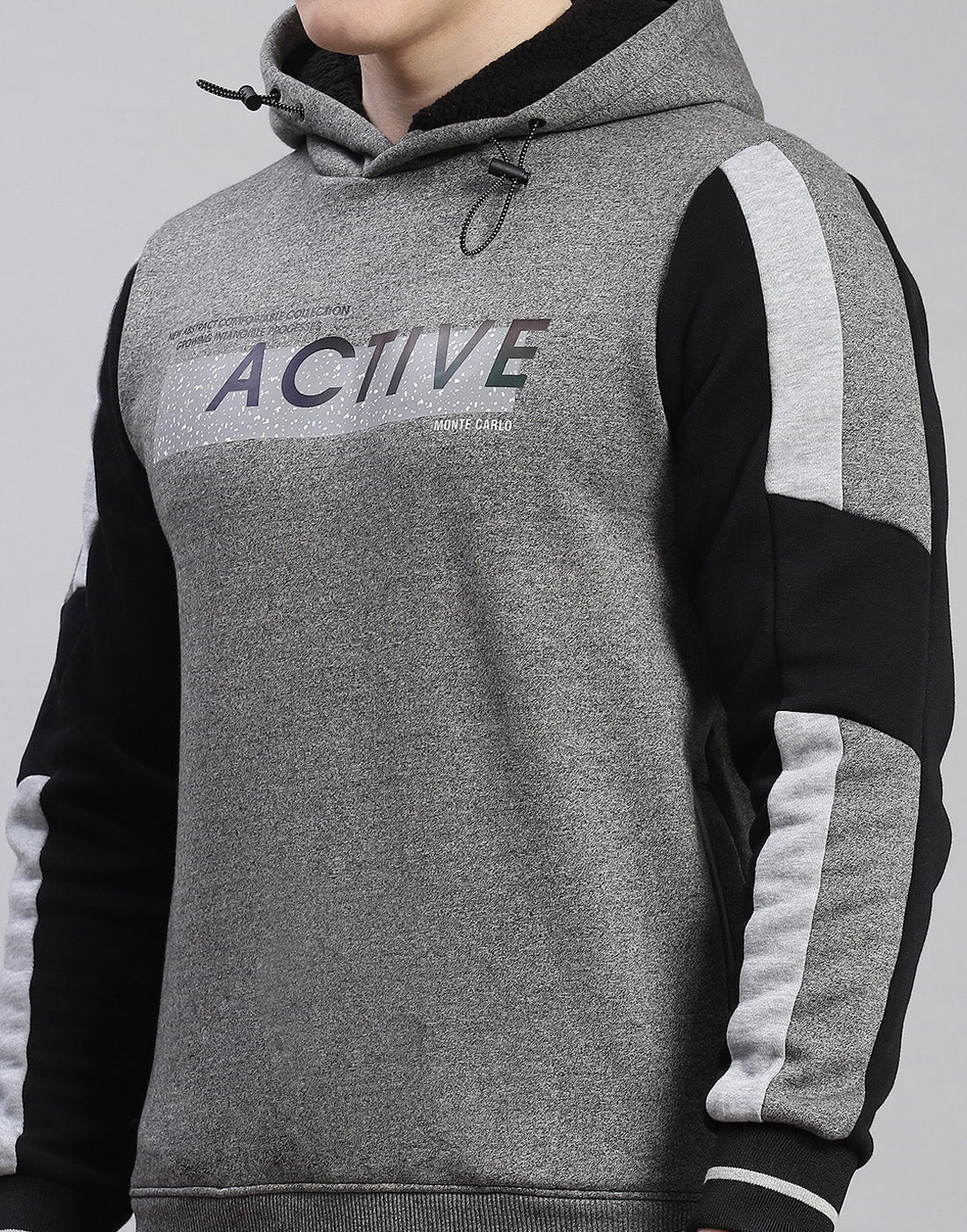 Men Grey & Black Solid Hooded Full Sleeve Tracksuit
